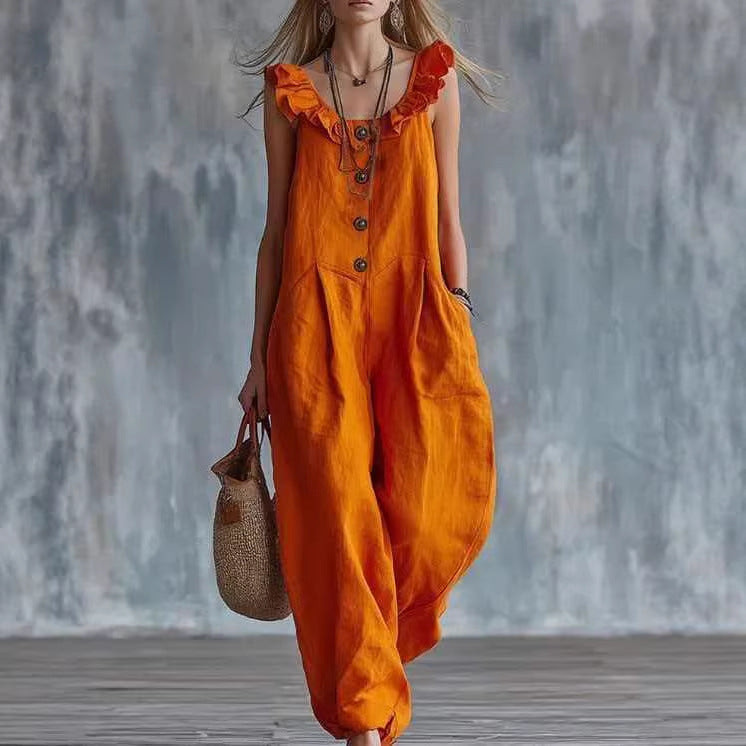 Women's Sleeveless Button-Down Tank Jumpsuit