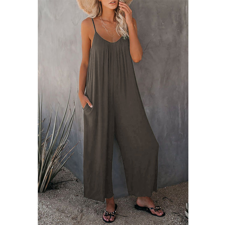 Women's Pleated Chest Cross-Strap Jumpsuit