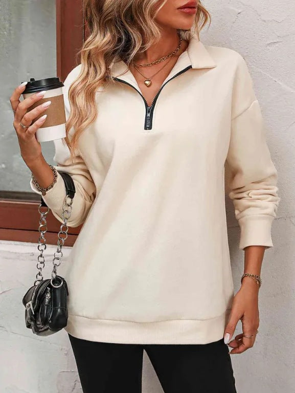 Women's Zipper Turtleneck Pullover Sweatshirt – Loose Long Sleeve