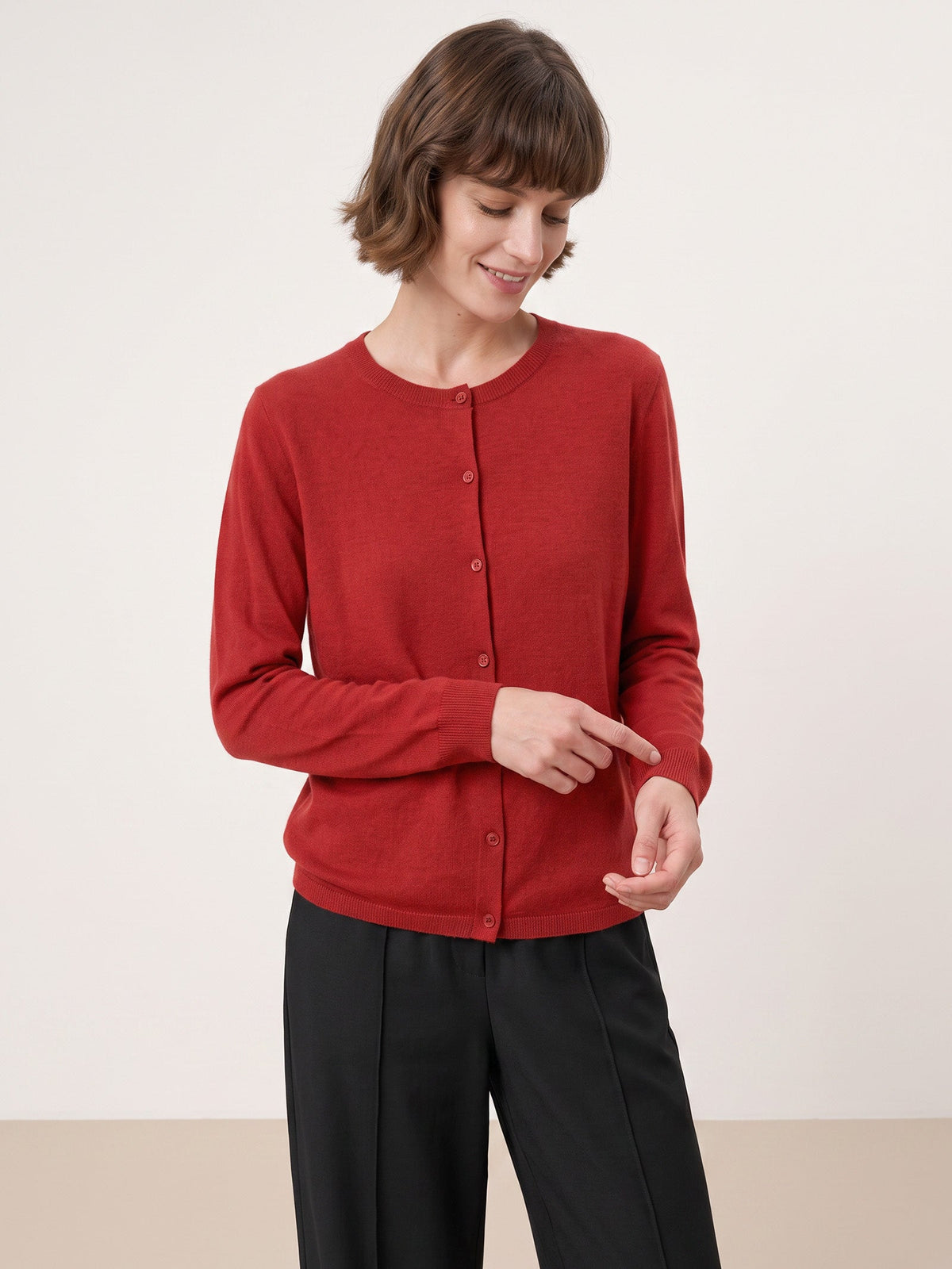 100% Extra-Fine Merino Wool Buttoned Knit Cardigan CAYLA