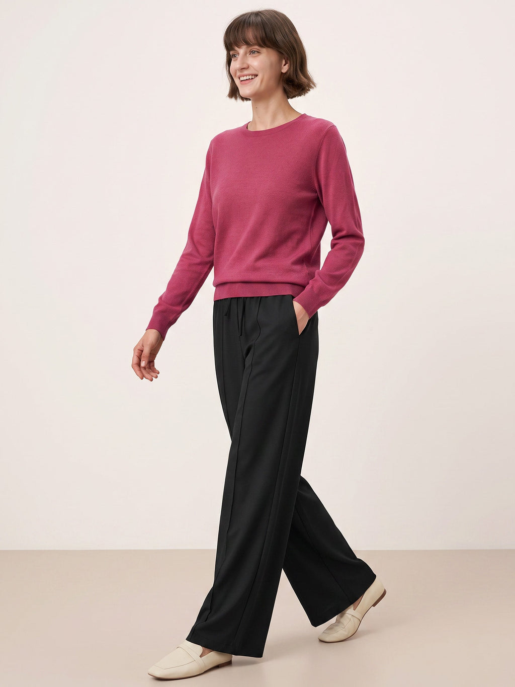 100% Extra-Fine Merino Wool Essential Crew Neck Knit Sweater BRIDGET