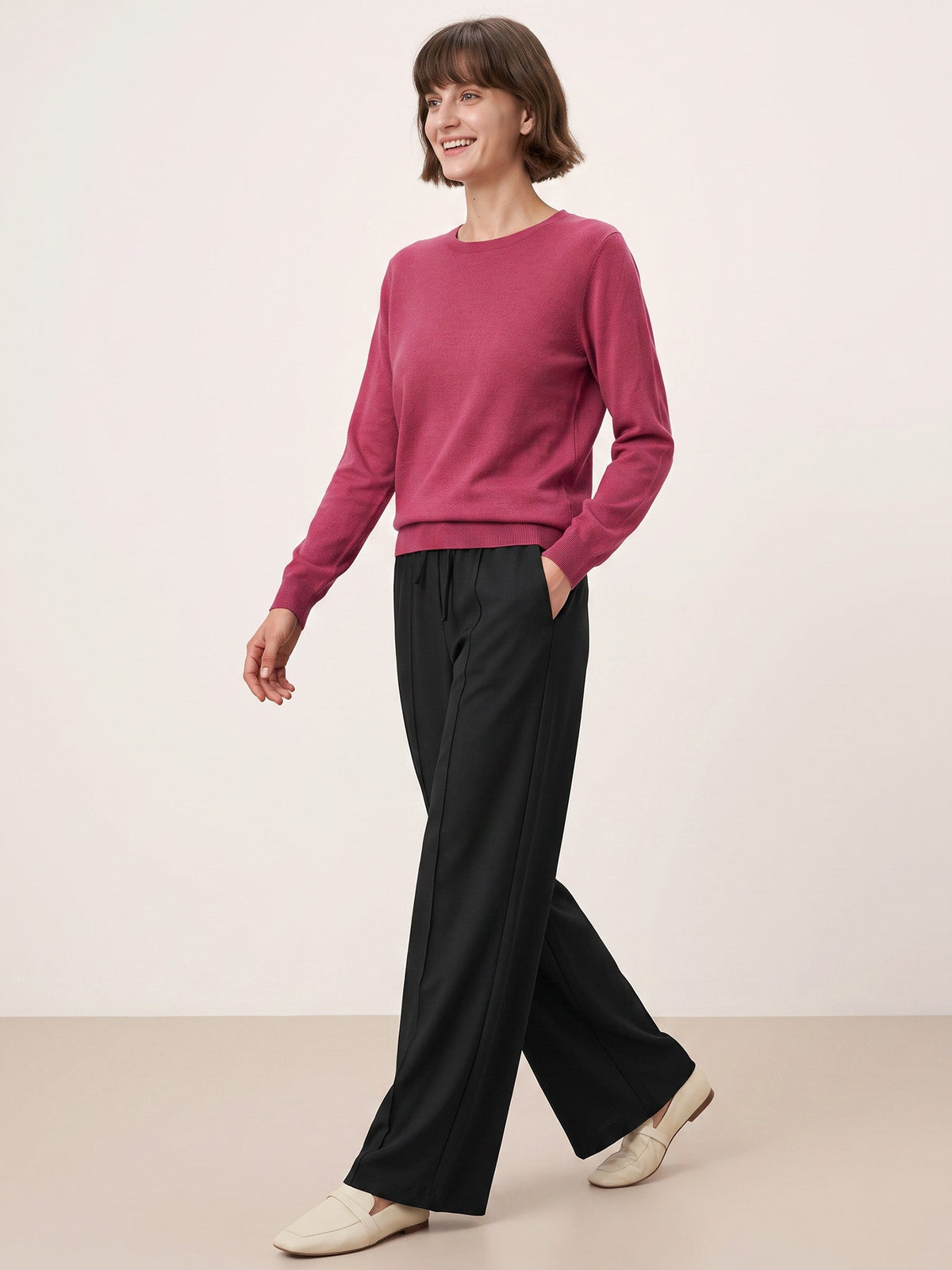 100% Extra-Fine Merino Wool Essential Crew Neck Knit Sweater BRIDGET
