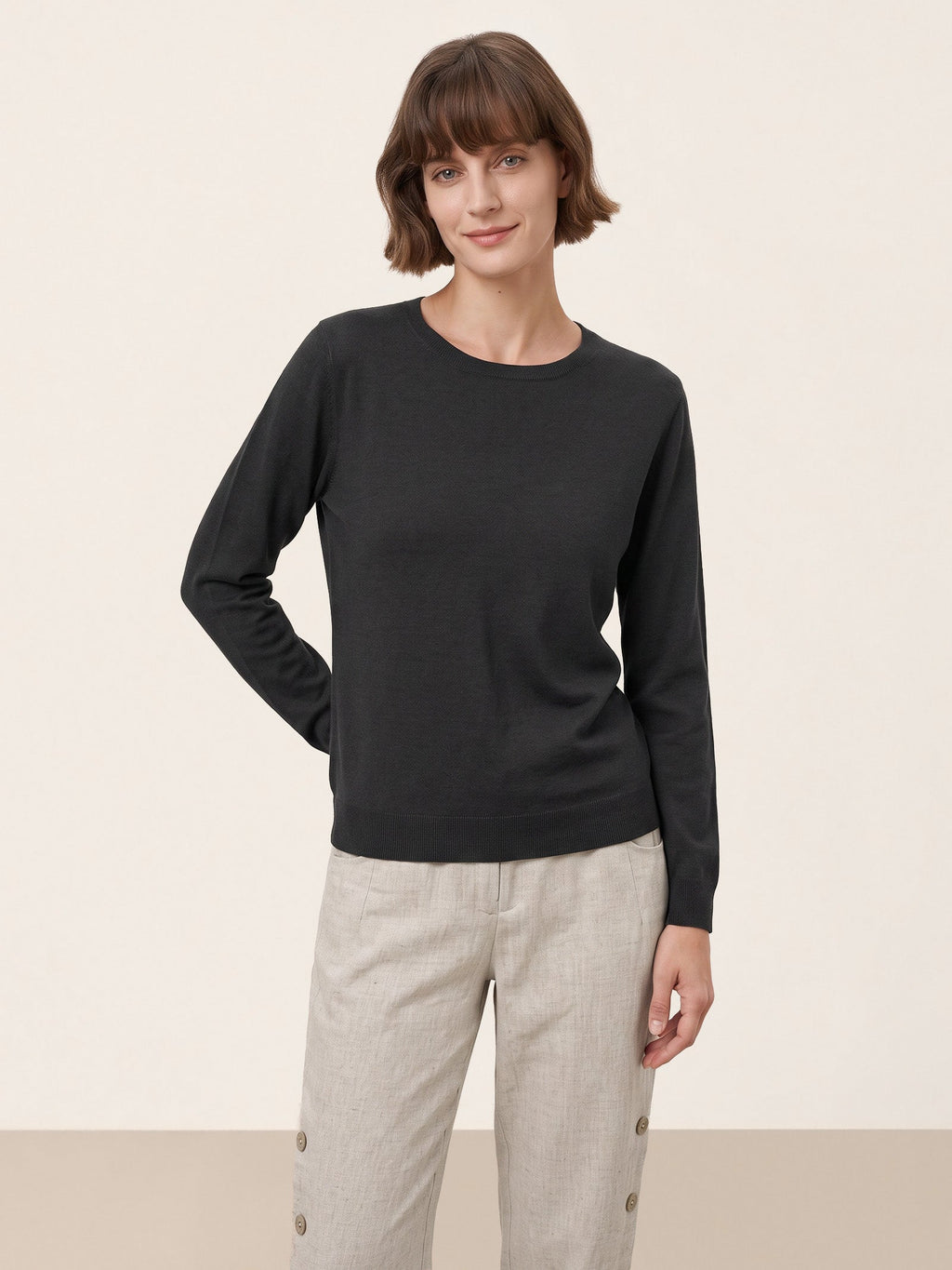 100% Extra-Fine Merino Wool Essential Crew Neck Knit Sweater BRIDGET