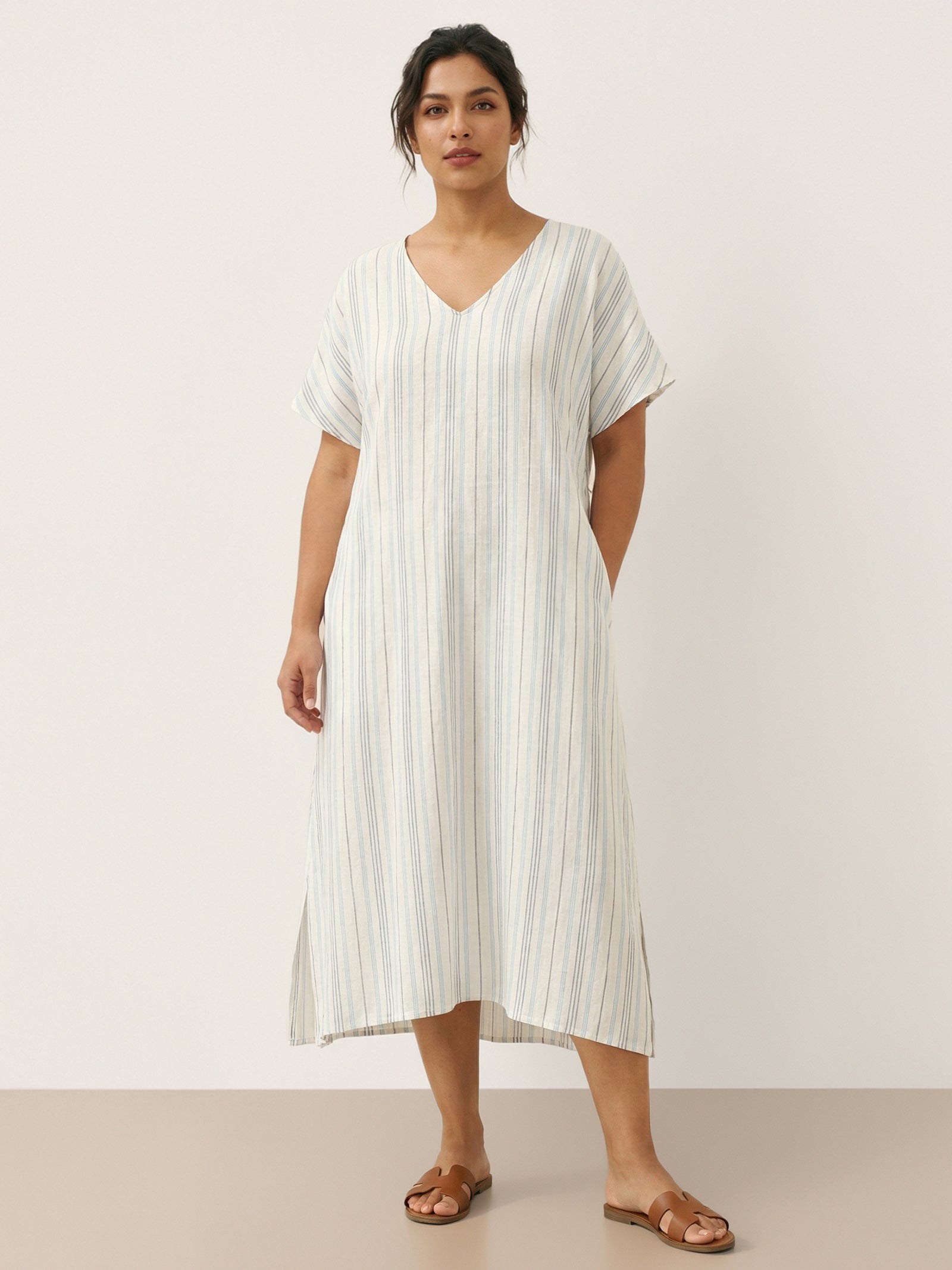 100% Linen Back-Tied Waist Maxi Dress HANA