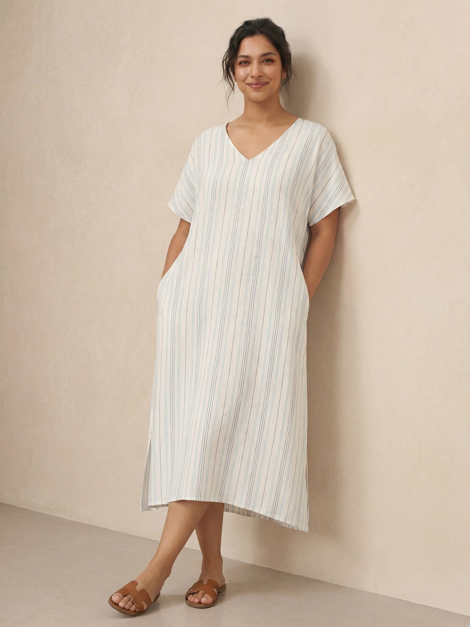 100% Linen Back-Tied Waist Maxi Dress HANA