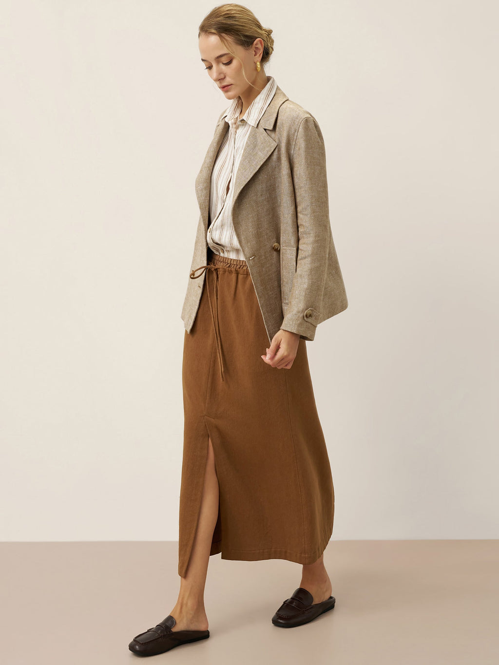 100% Linen Convertible Stand Collar Double Breasted Blazer Jacket NAOMI