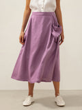 Linen Checked Elastic Waist Skirt MARINA