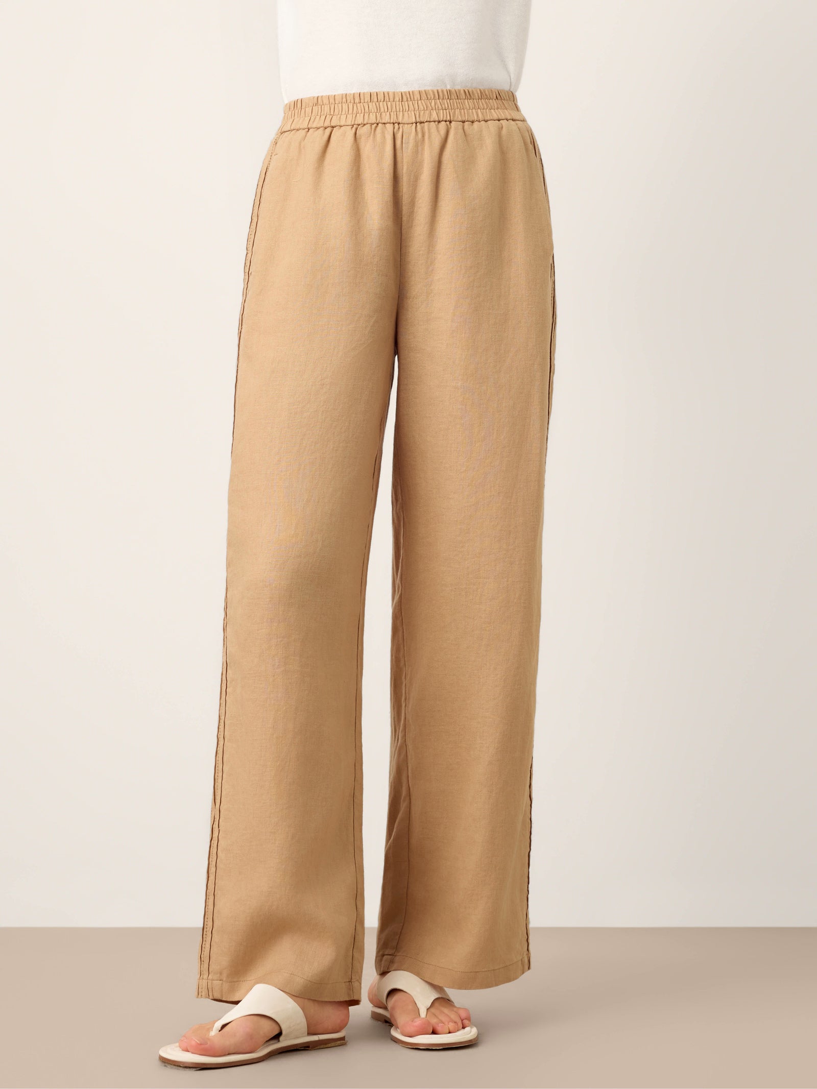 100% Linen Hemstitch Wide Leg Trousers LEONTINE