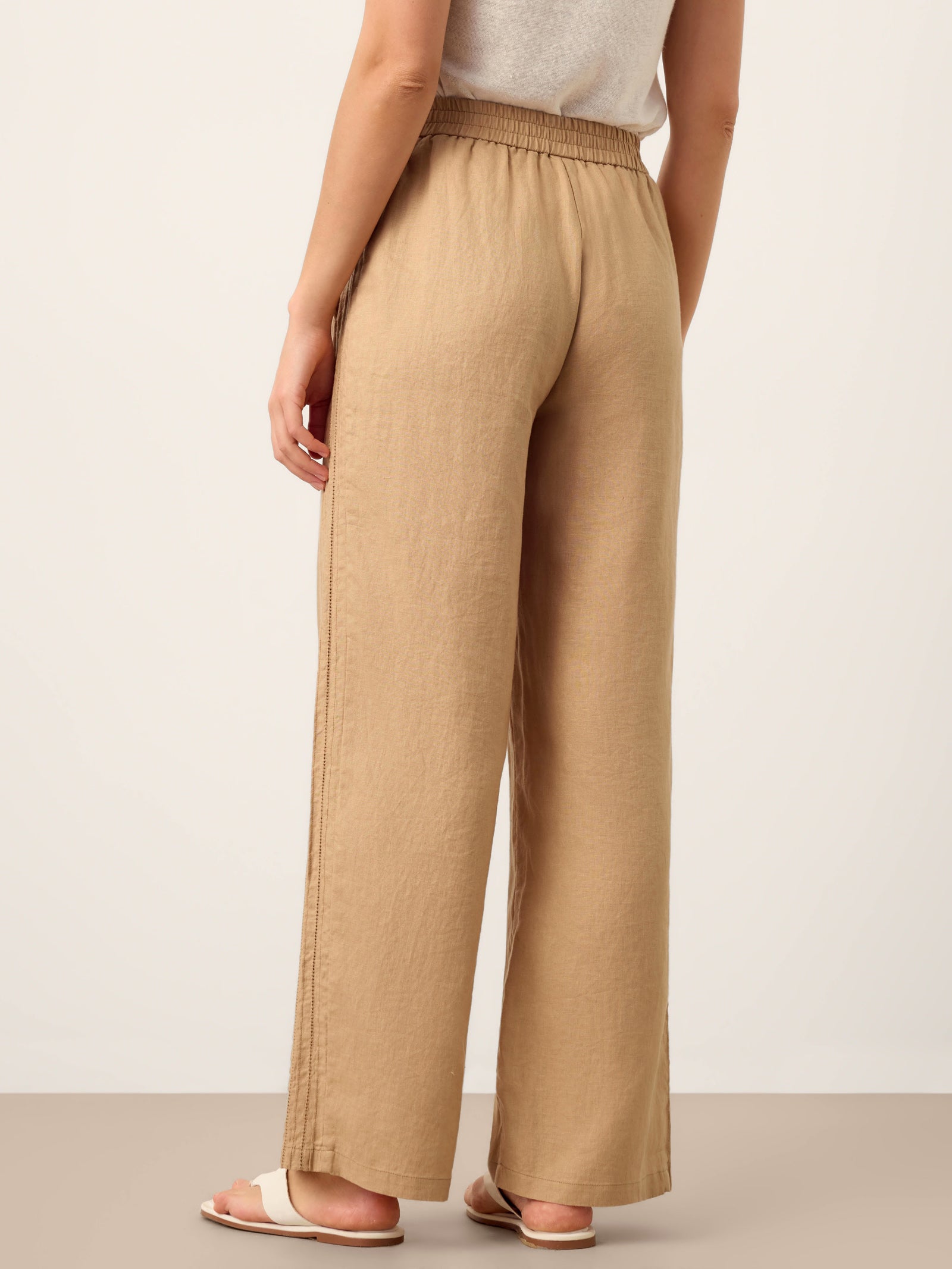100% Linen Hemstitch Wide Leg Trousers LEONTINE