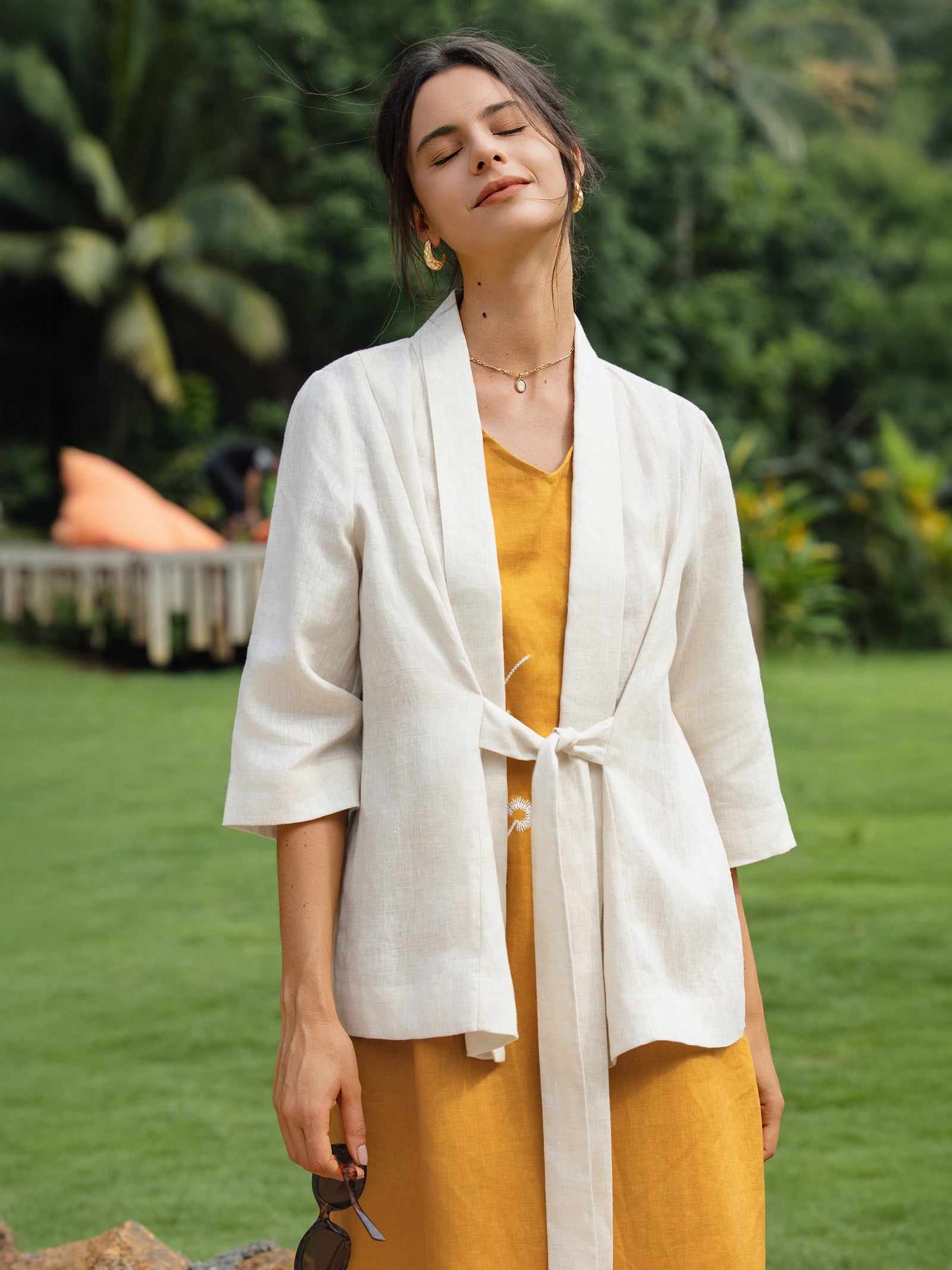 100% Linen Kimono Belted Blazer BRIA