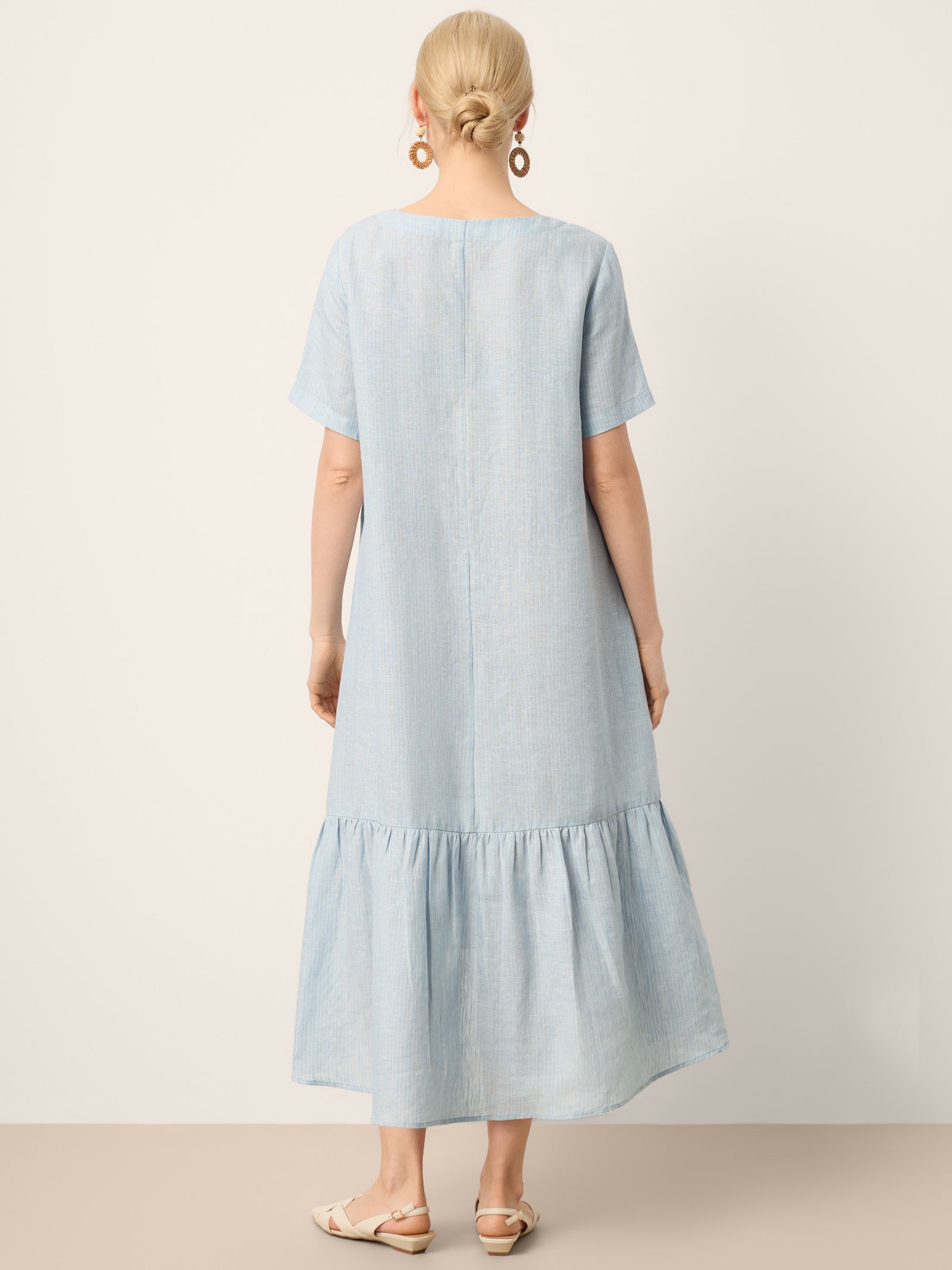 100% Linen A-Line Gathered Panel High-Low Maxi Dress LURLINE