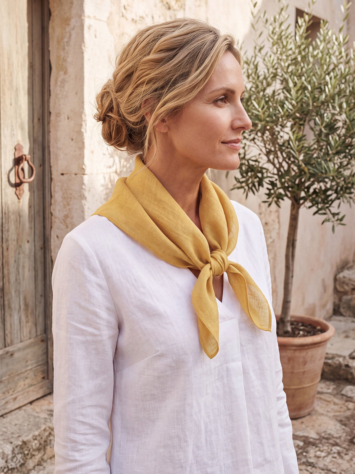 100% Linen Hand-Stitched Square Scarf