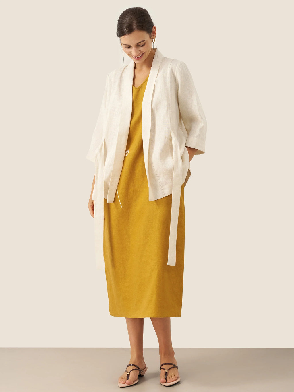 100% Linen Kimono Belted Blazer BRIA