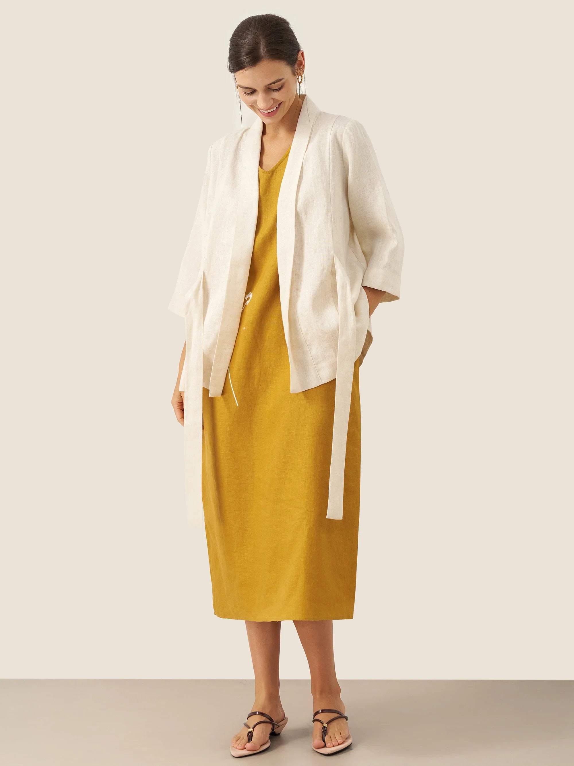 100% Linen Kimono Belted Blazer BRIA