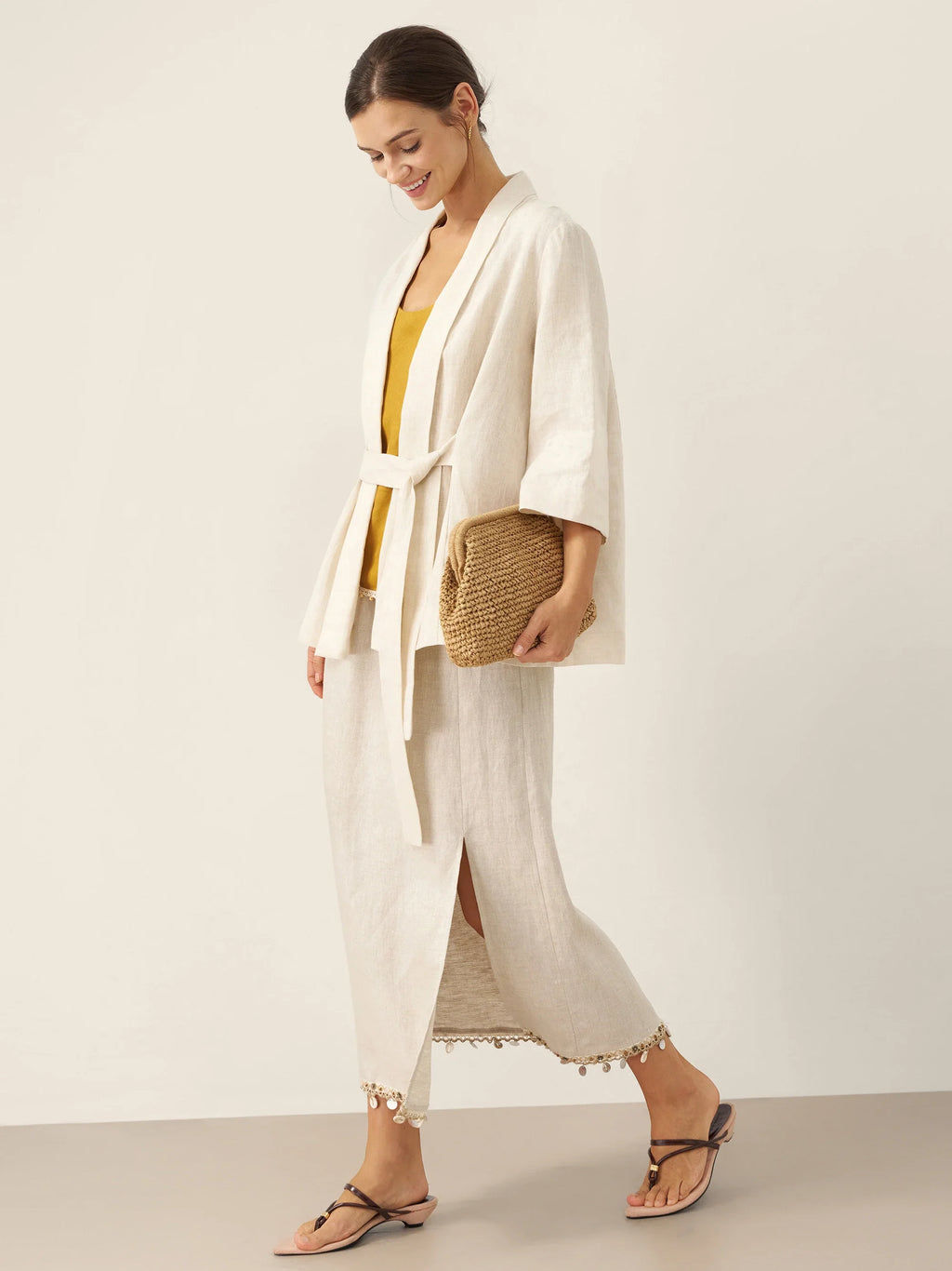 100% Linen Kimono Belted Blazer BRIA