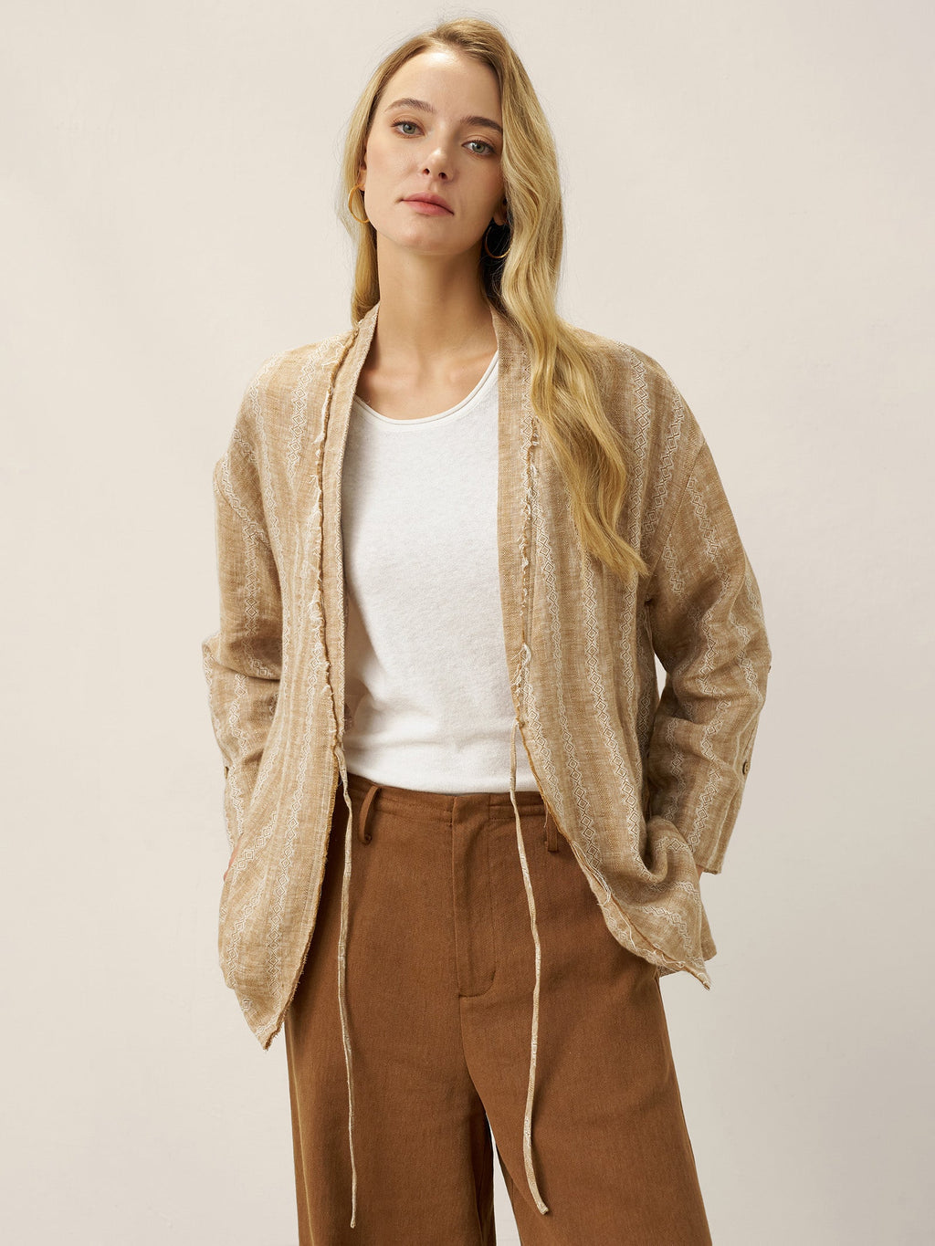 100% Linen Striped Wrap Jacket GENESIS