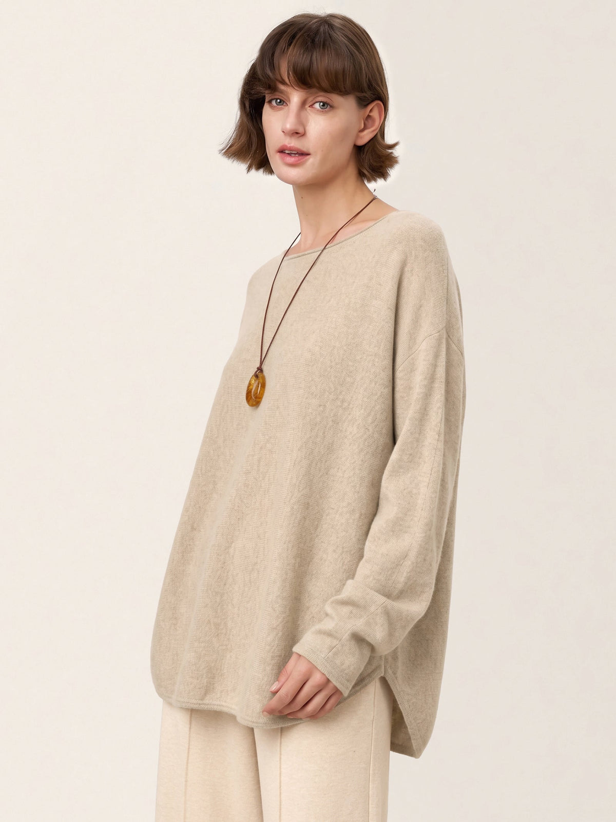 100% Mongolian Cashmere Hand-Finished Rolled Edge Knit Top AMARA