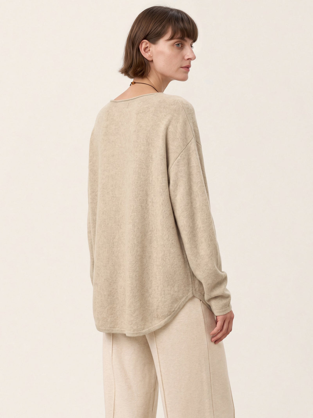 100% Mongolian Cashmere Hand-Finished Rolled Edge Knit Top AMARA