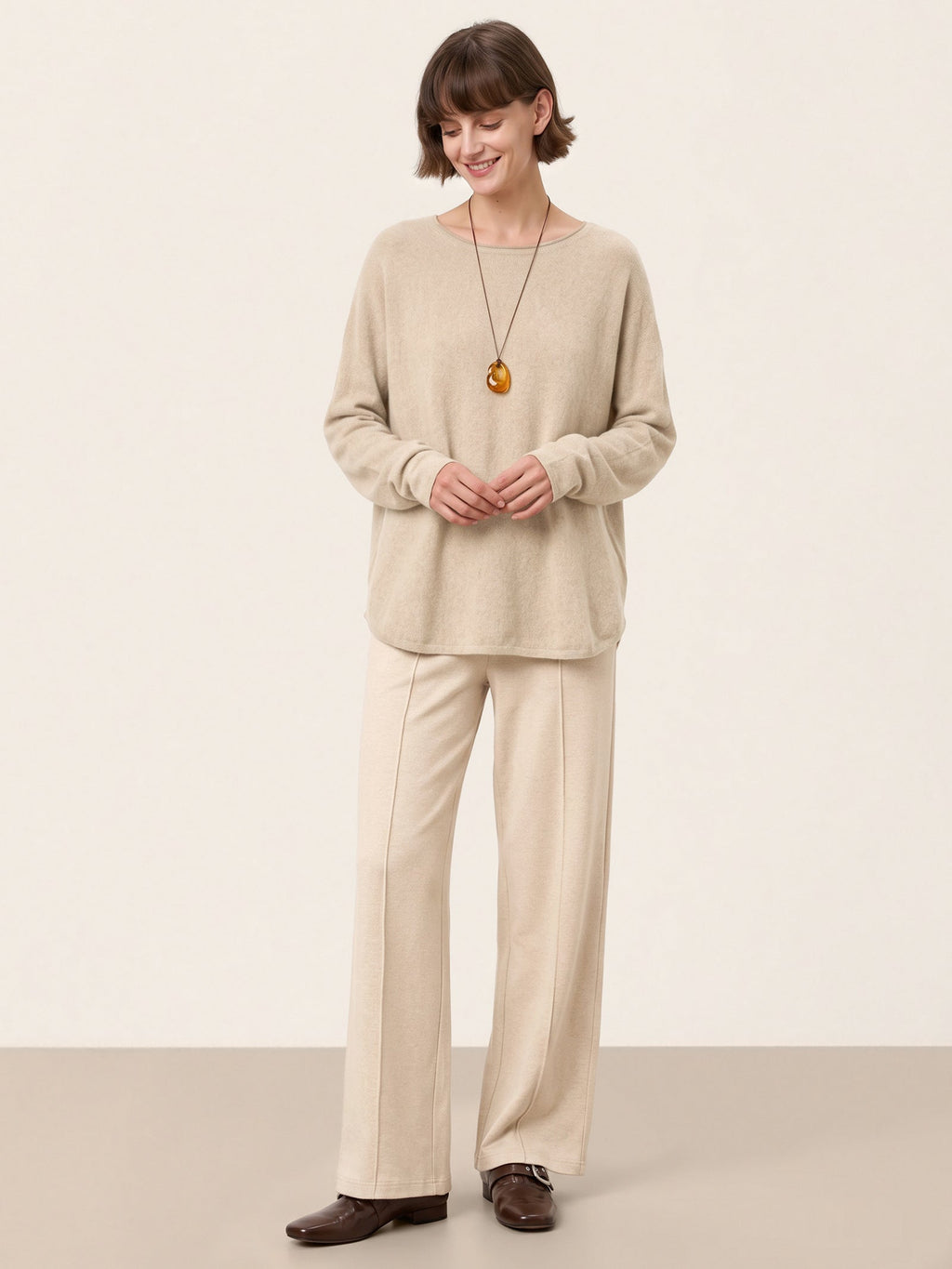 100% Mongolian Cashmere Hand-Finished Rolled Edge Knit Top AMARA