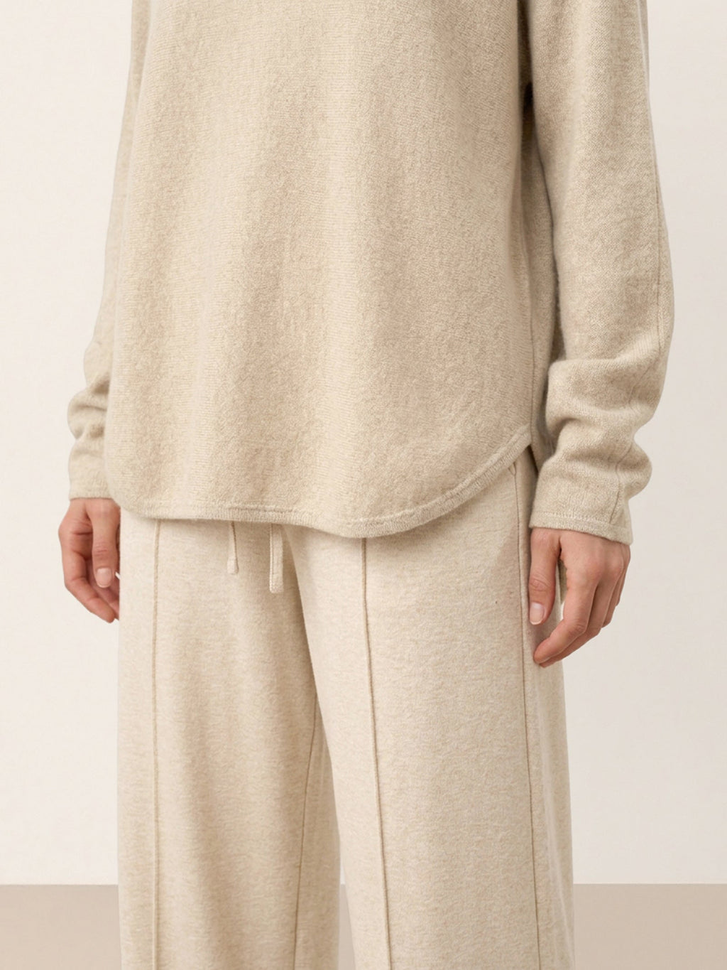 100% Mongolian Cashmere Hand-Finished Rolled Edge Knit Top AMARA
