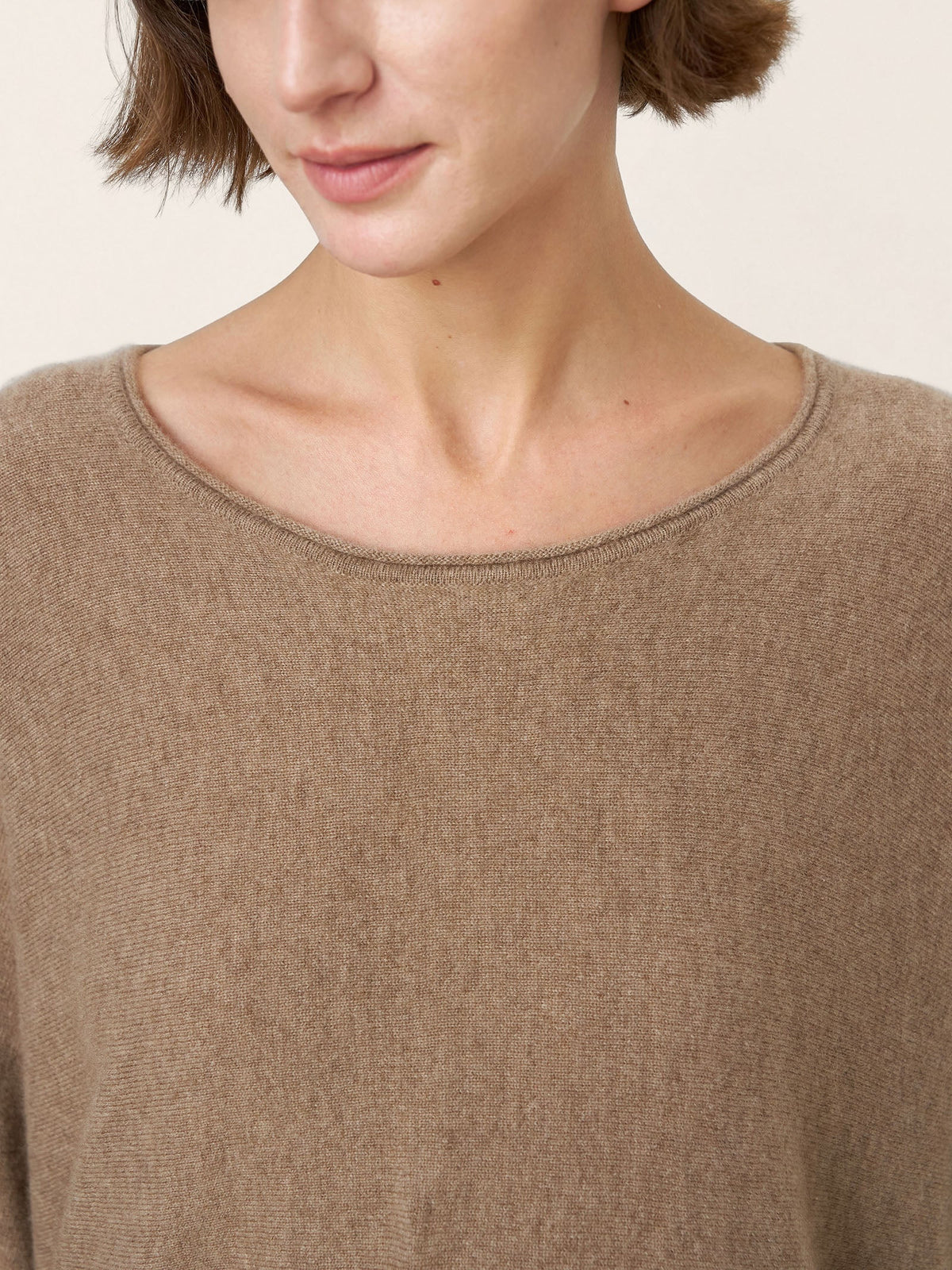 100% Mongolian Cashmere Hand-Finished Rolled Edge Knit Top AMARA