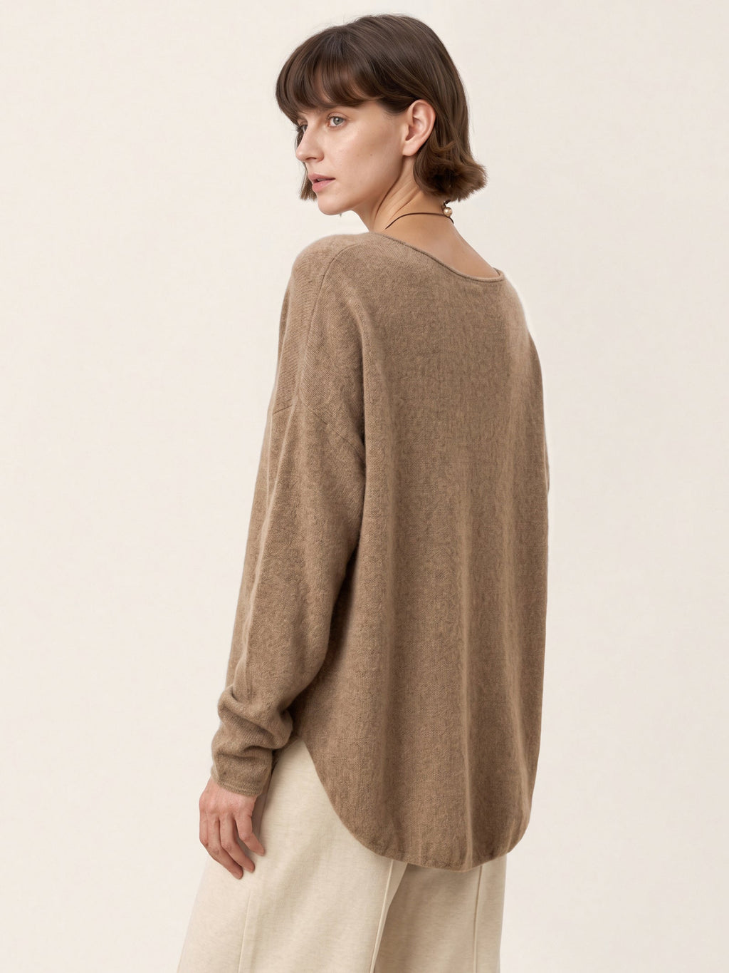 100% Mongolian Cashmere Hand-Finished Rolled Edge Knit Top AMARA