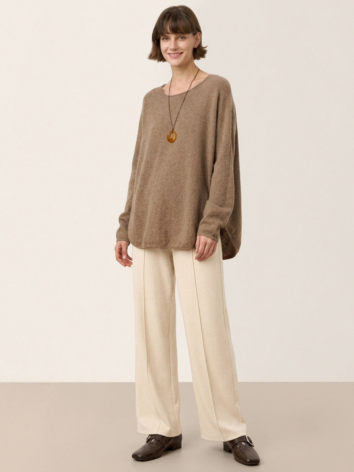 100% Mongolian Cashmere Hand-Finished Rolled Edge Knit Top AMARA