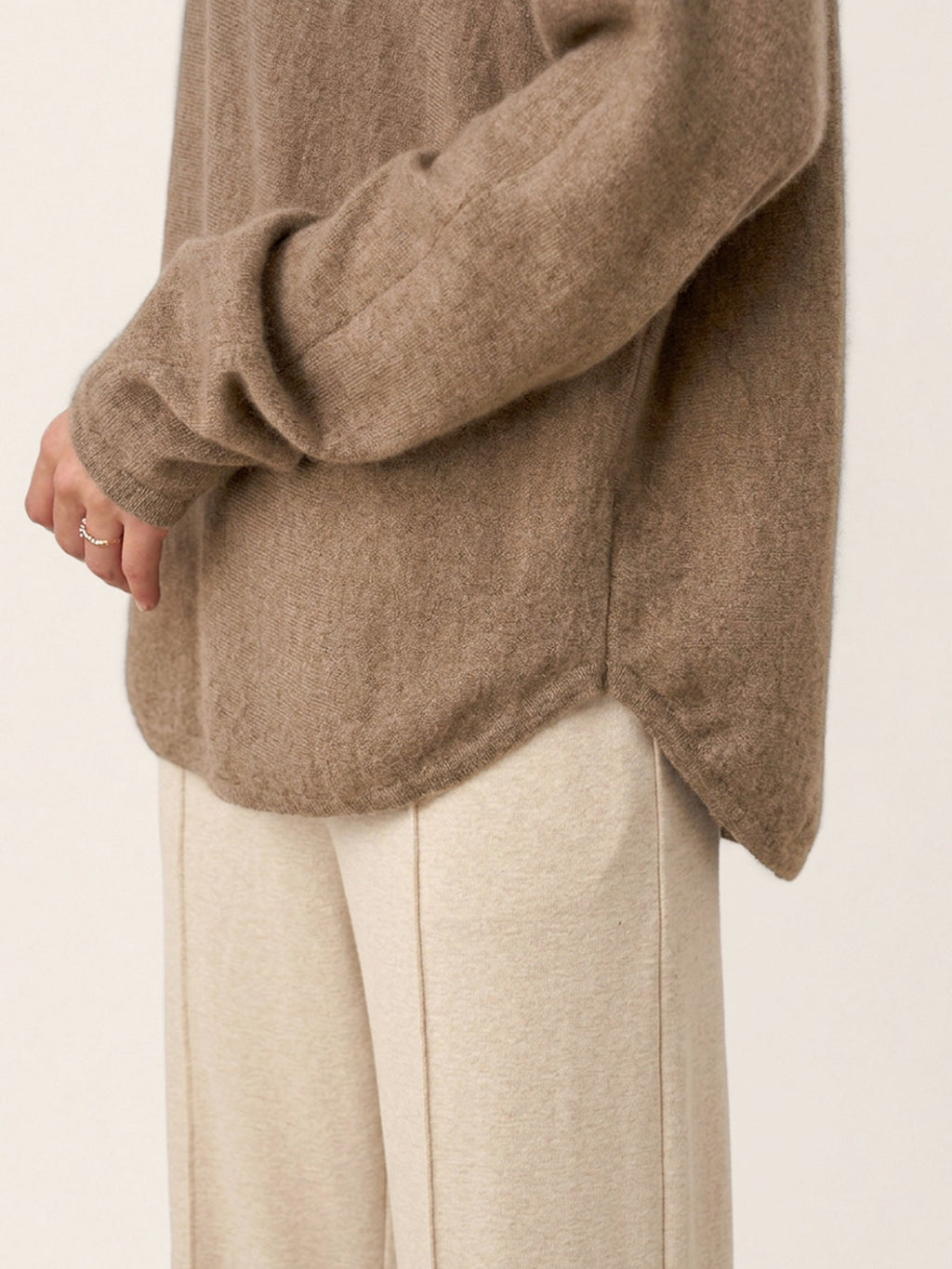 100% Mongolian Cashmere Hand-Finished Rolled Edge Knit Top AMARA