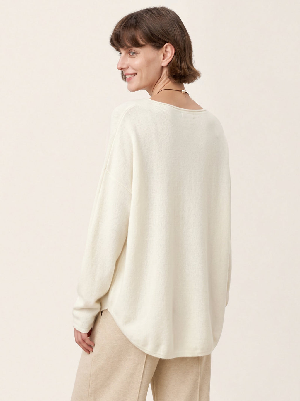 100% Mongolian Cashmere Hand-Finished Rolled Edge Knit Top AMARA