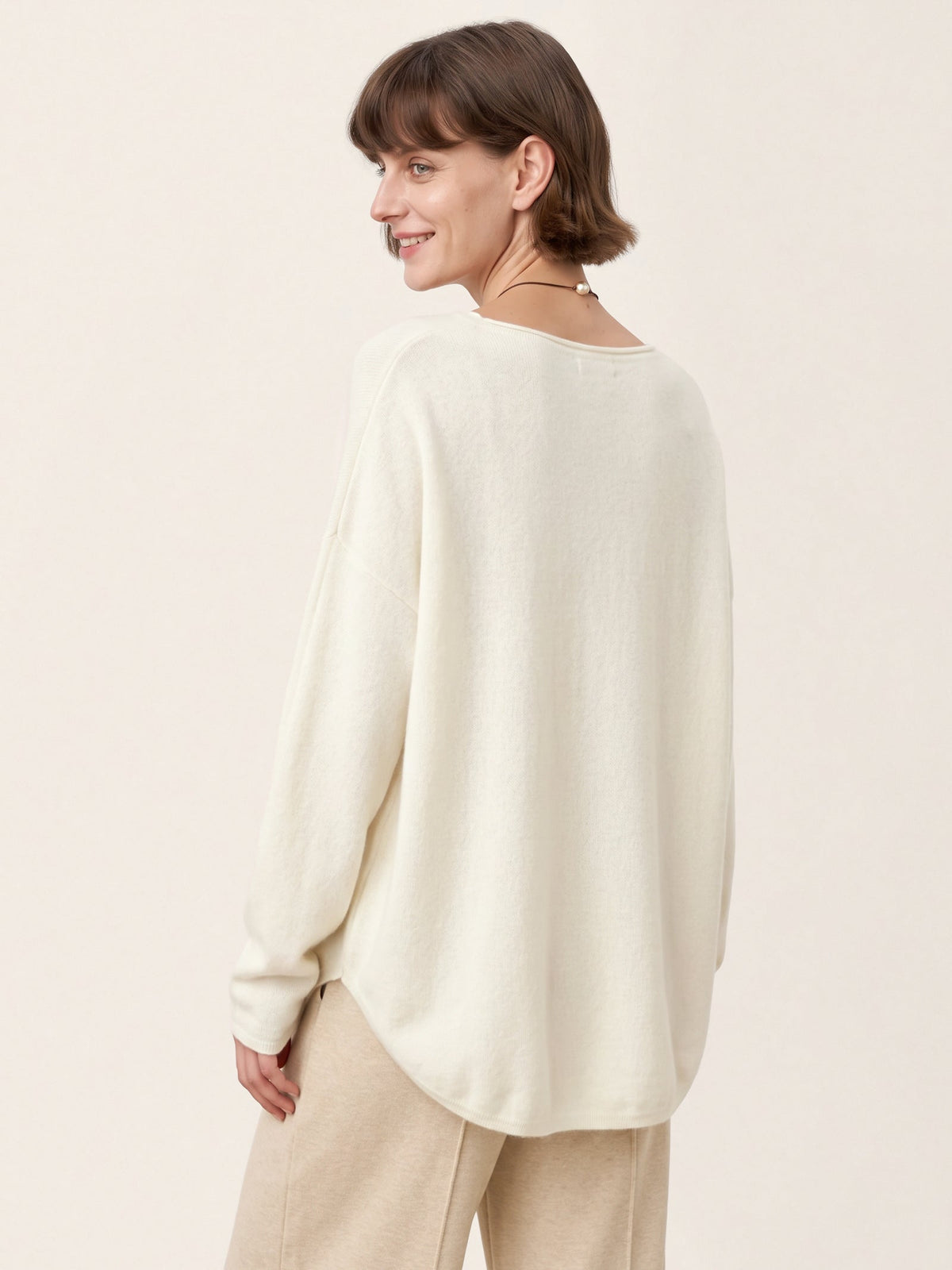 100% Mongolian Cashmere Hand-Finished Rolled Edge Knit Top AMARA
