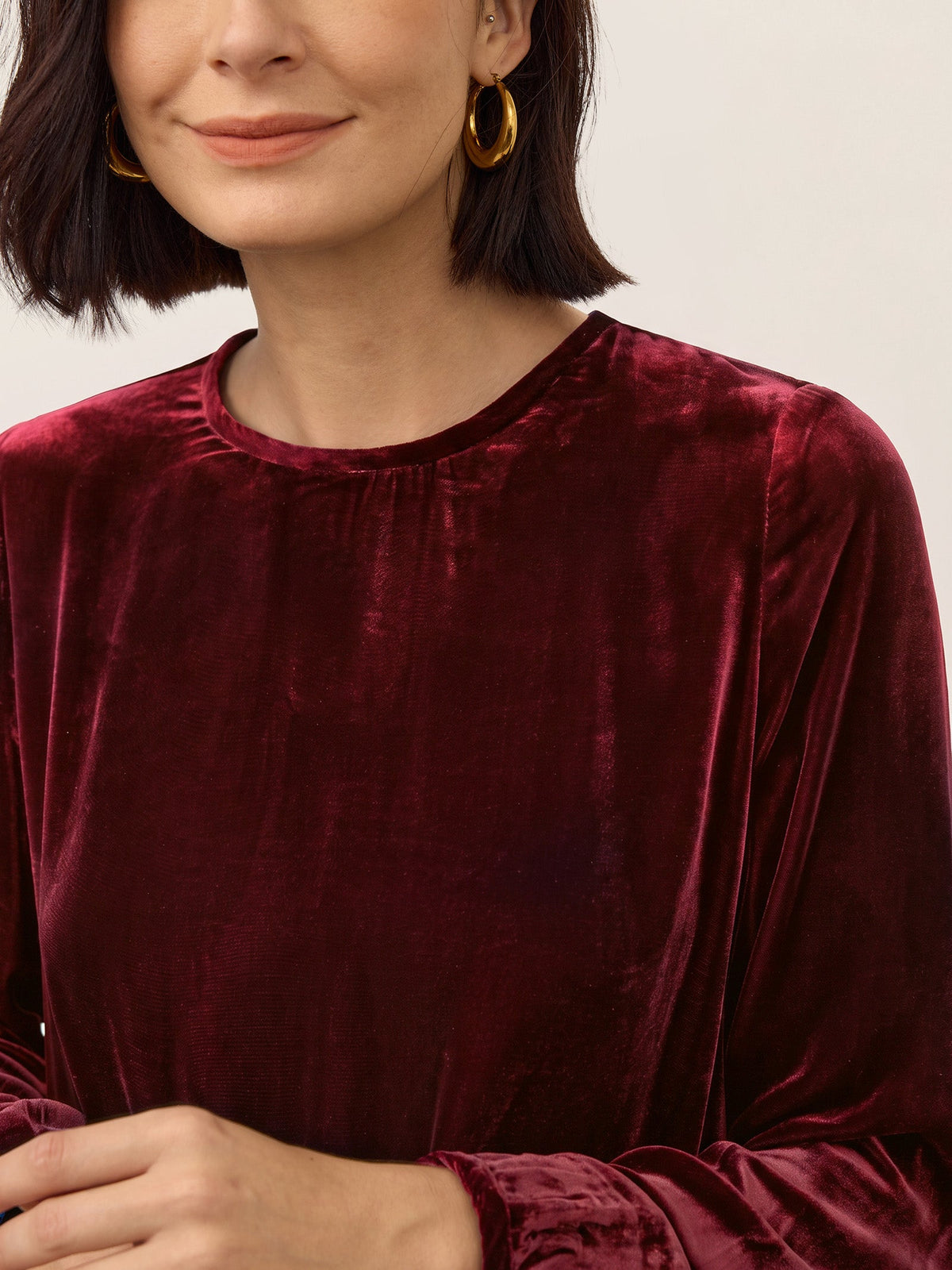 100% Silk Velvet Draped Pleat Relaxed Midi Dress ZELARA
