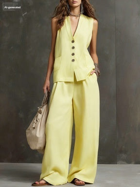 Women's Sleeveless Vest & Wide-Leg Pants Two-Piece Set – 10 Colors XS–3XL