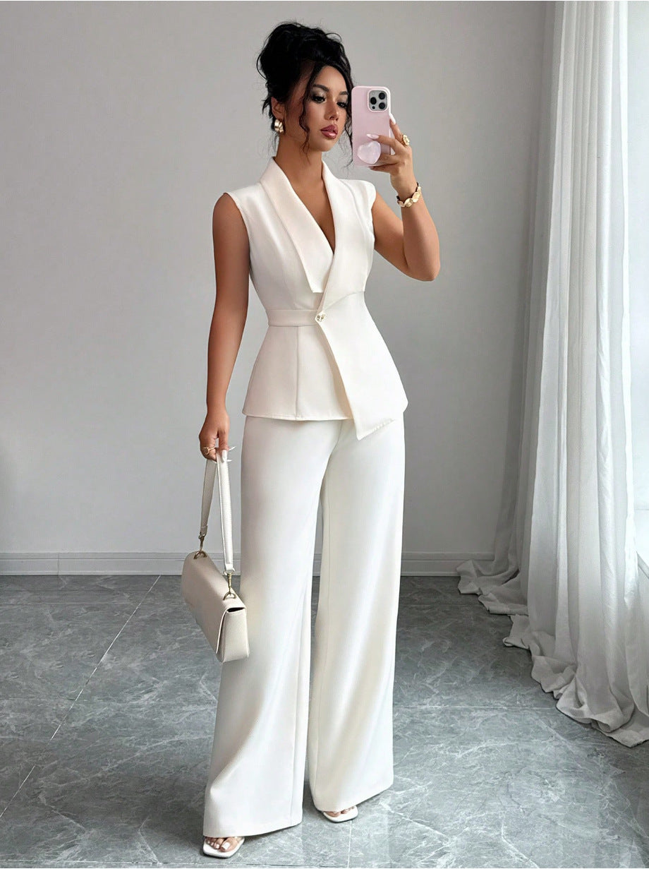 Women's Sleeveless Blazer & Straight-Leg Pants Two-Piece Set