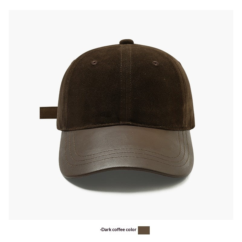 Women's Retro Suede Patchwork Baseball Cap – Leather Brim Dome Crown