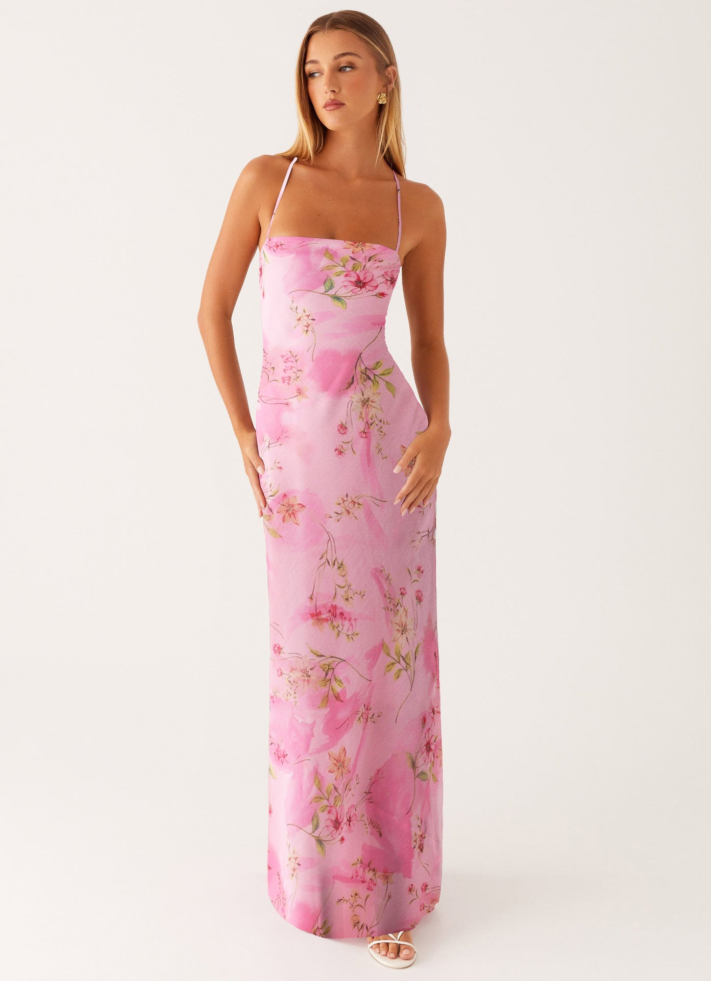 Printed Sleeveless Strap Bodycon Maxi Dress | High Waist