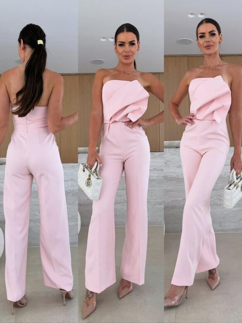 Candy-Colored Bodycon Halterneck Backless High-Waist Wide-Leg Jumpsuit