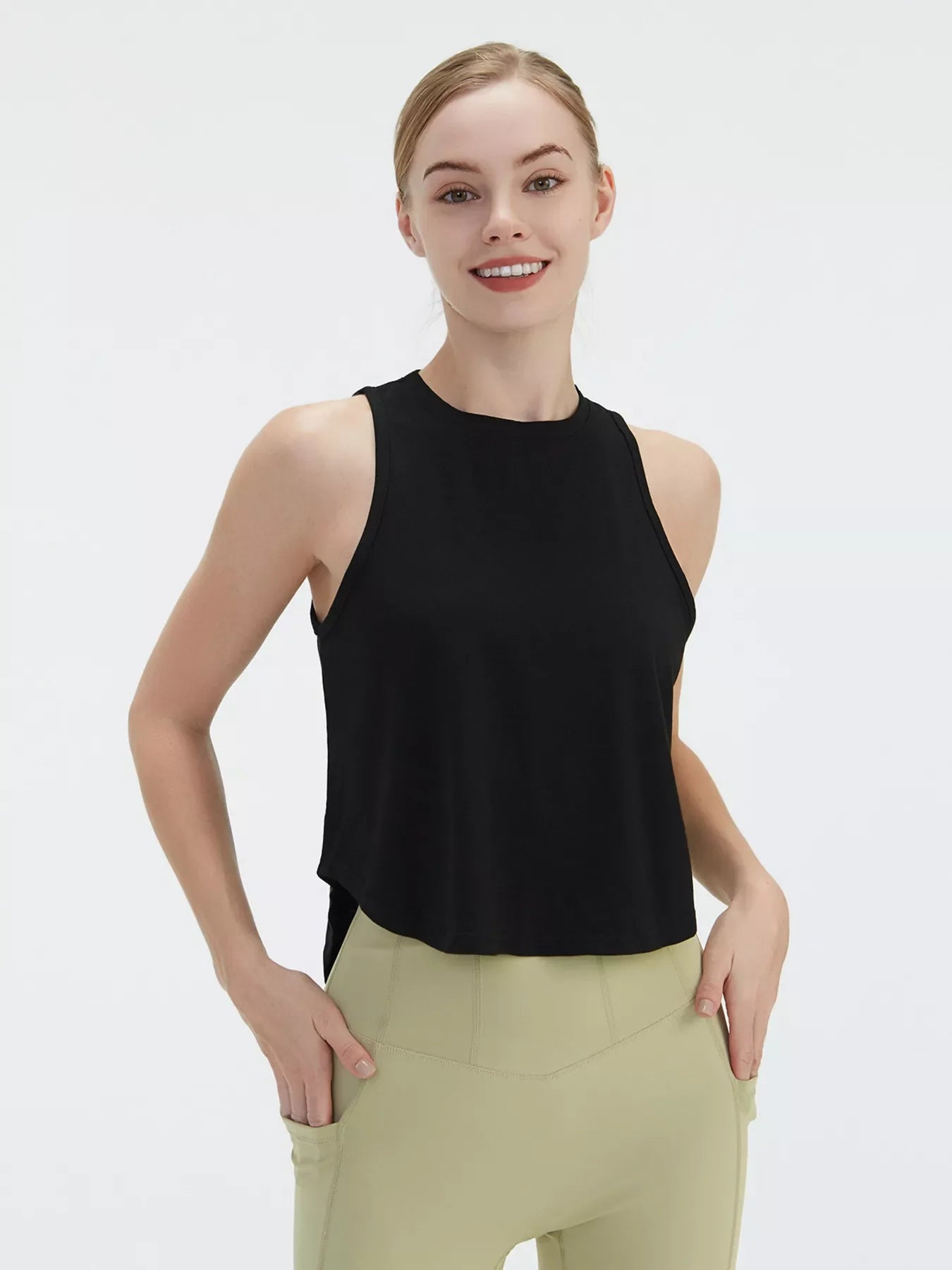 Cutout Back Round Neck Active Tank