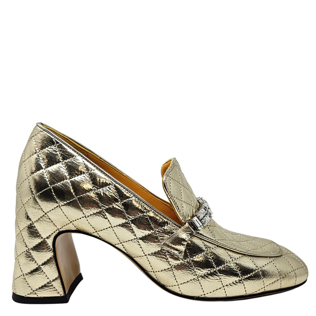 Gold Leather Quilted Loafer