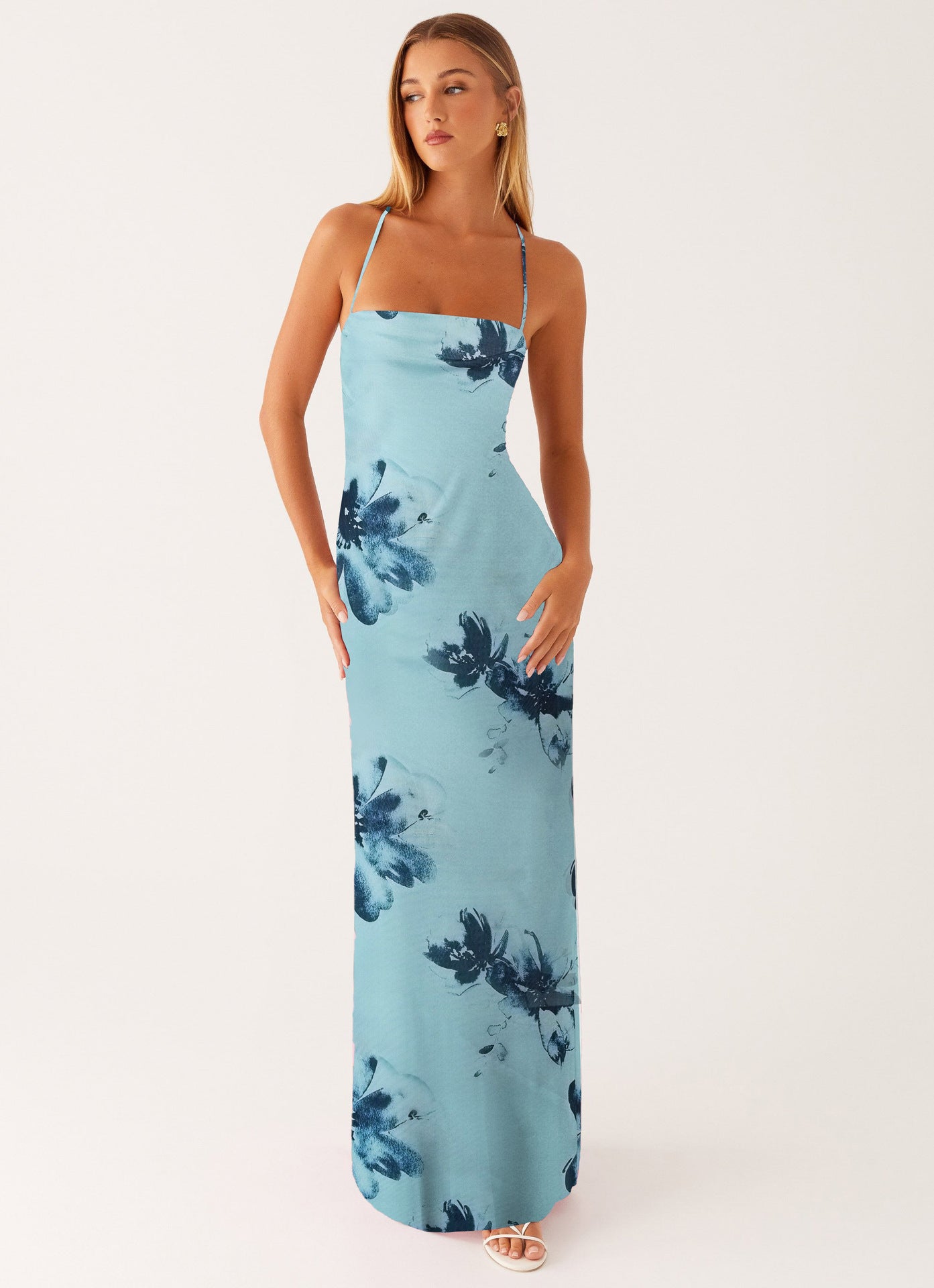 Printed Sleeveless Strap Bodycon Maxi Dress | High Waist