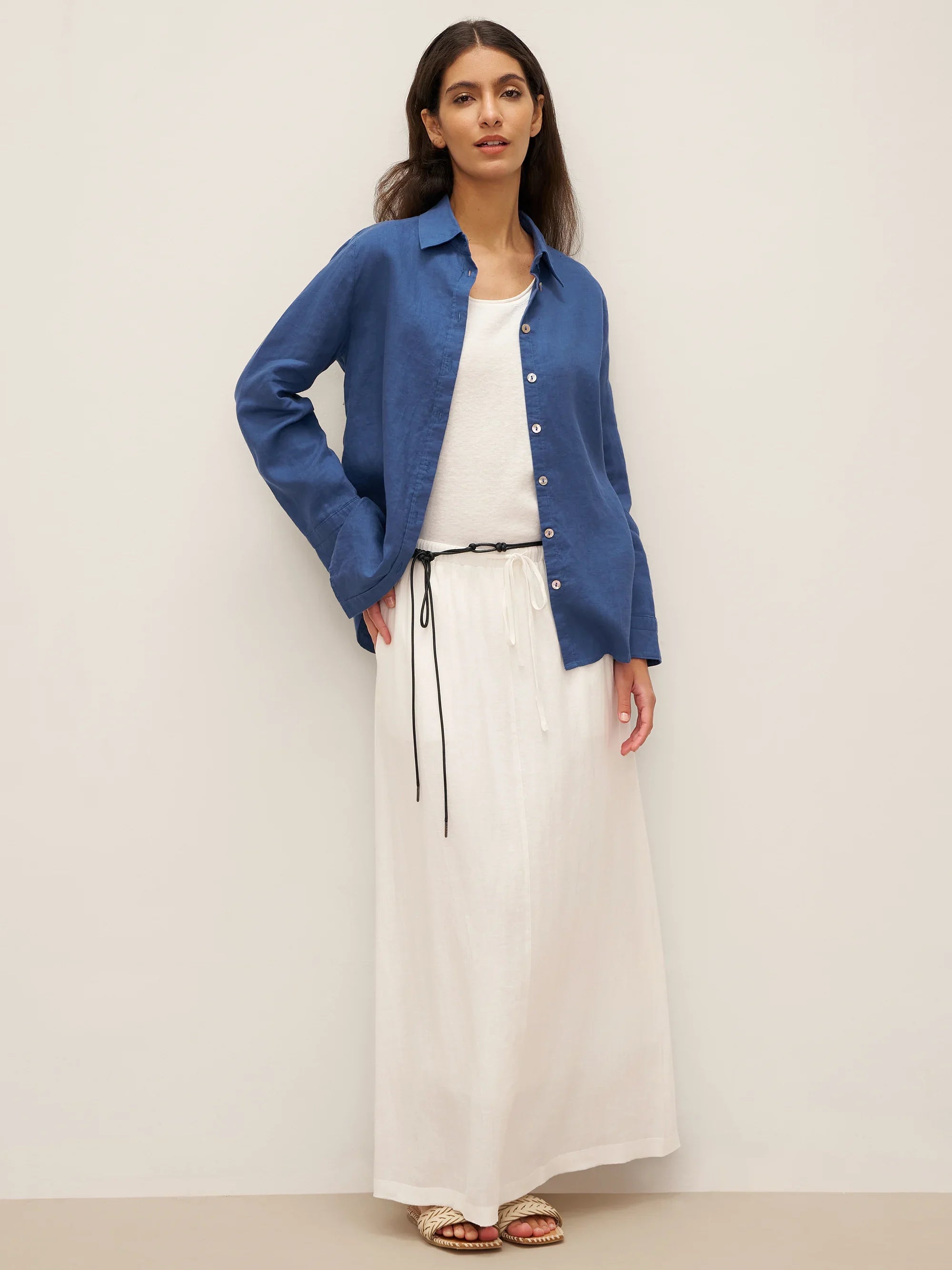 Linen Elastic Waist Drawstring Maxi Skirt NINA
