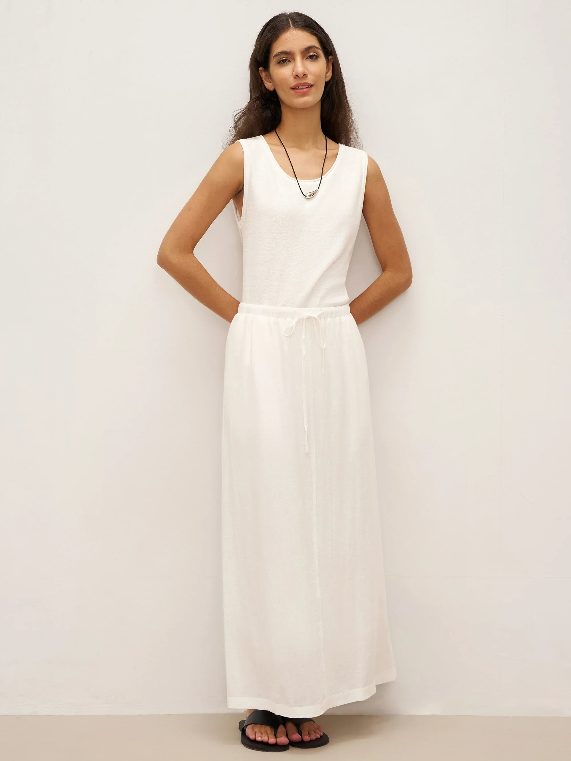 Linen Elastic Waist Drawstring Maxi Skirt NINA