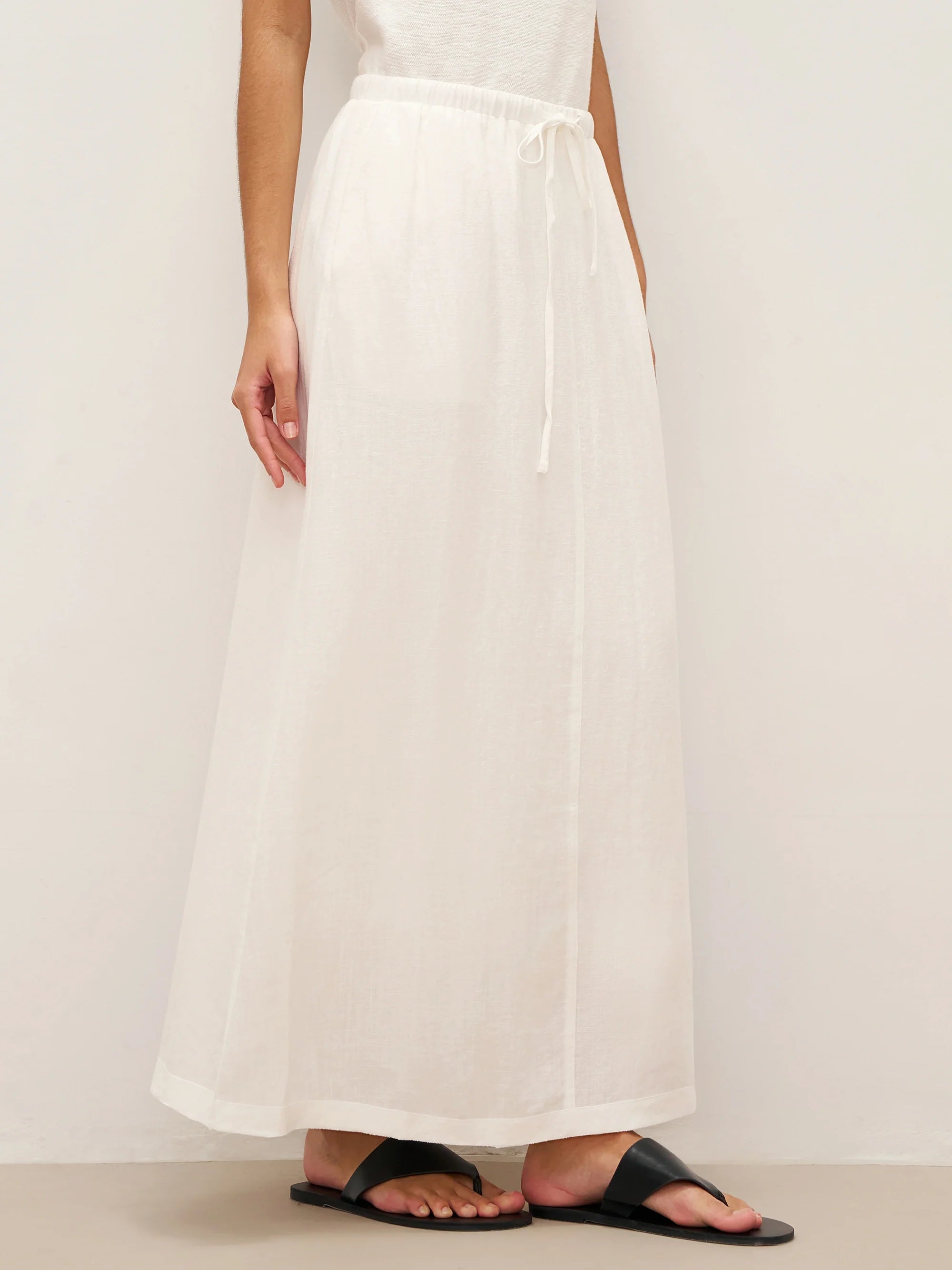 Linen Elastic Waist Drawstring Maxi Skirt NINA