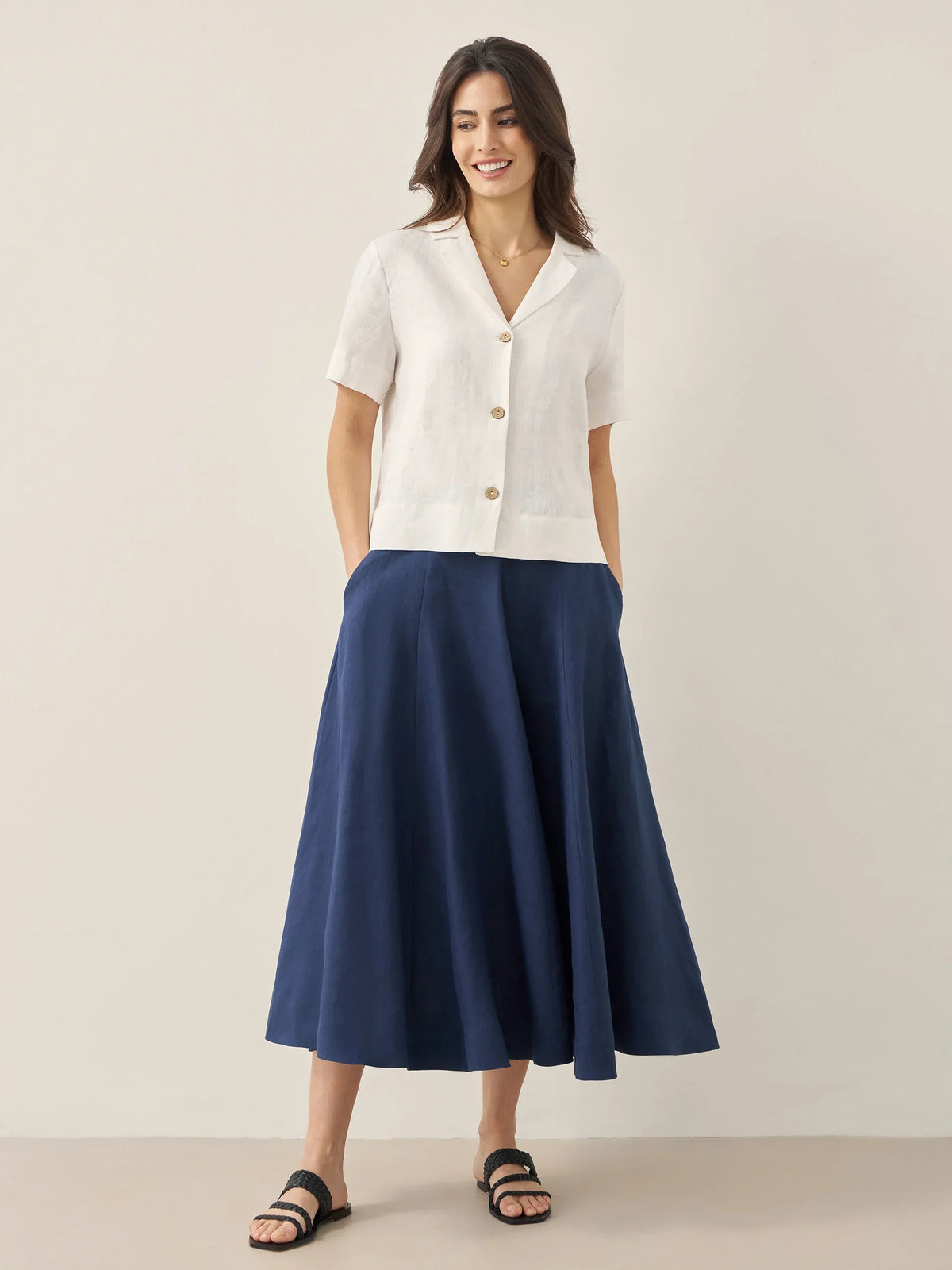 100% Linen Button-Up Short Sleeve Shirt ORENDA