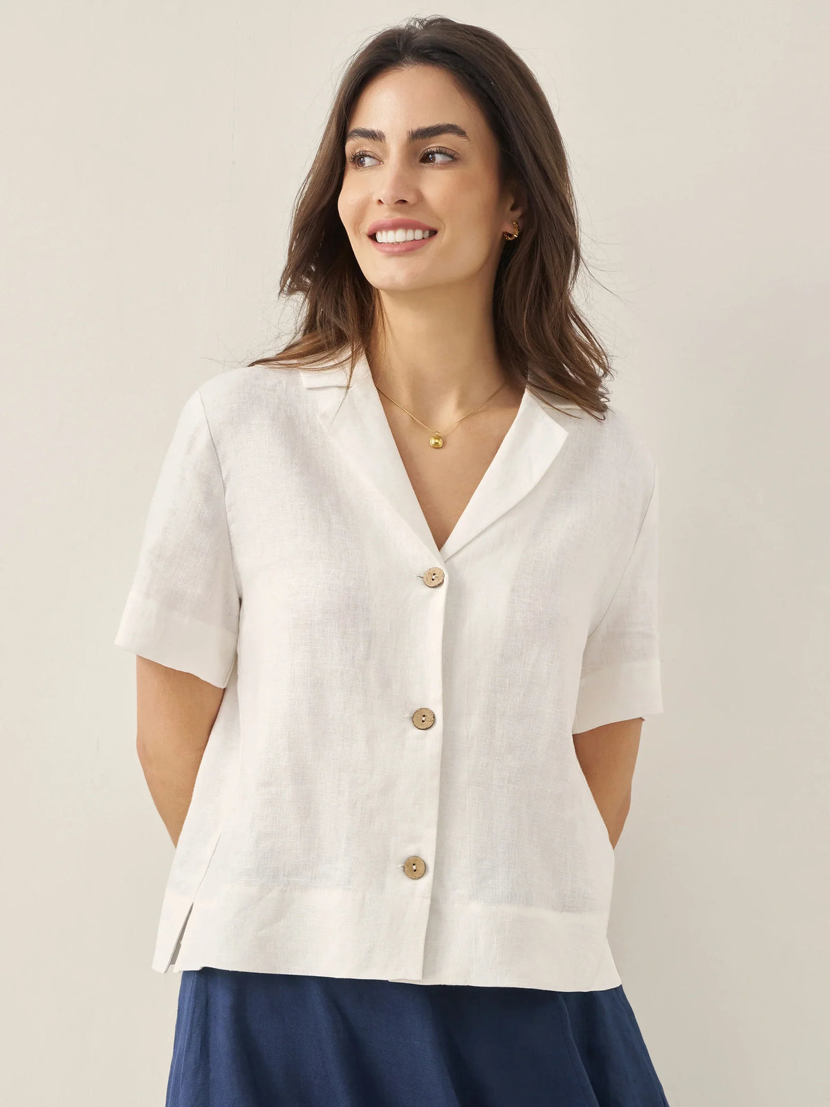 100% Linen Button-Up Short Sleeve Shirt ORENDA