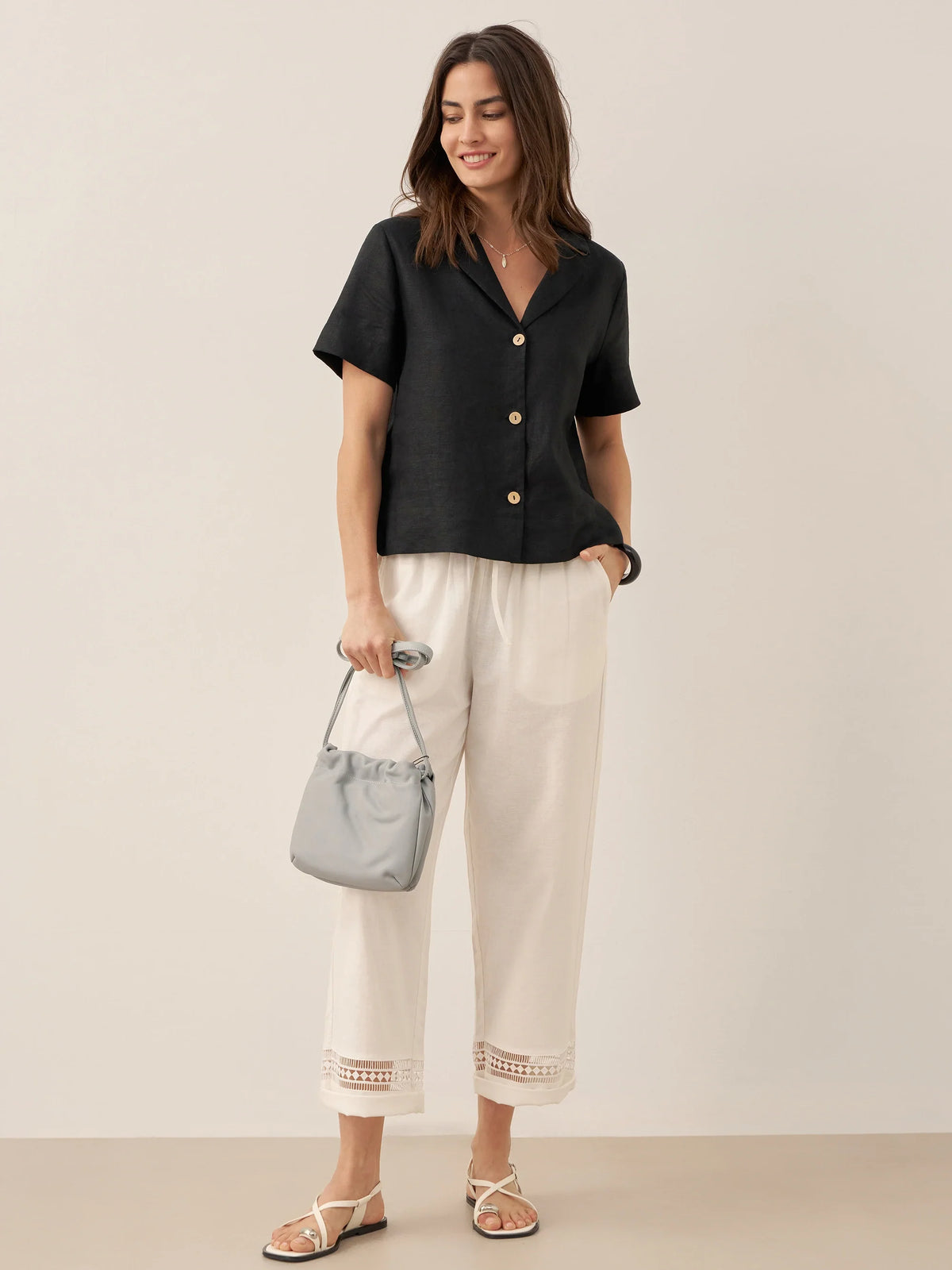100% Linen Button-Up Short Sleeve Shirt ORENDA
