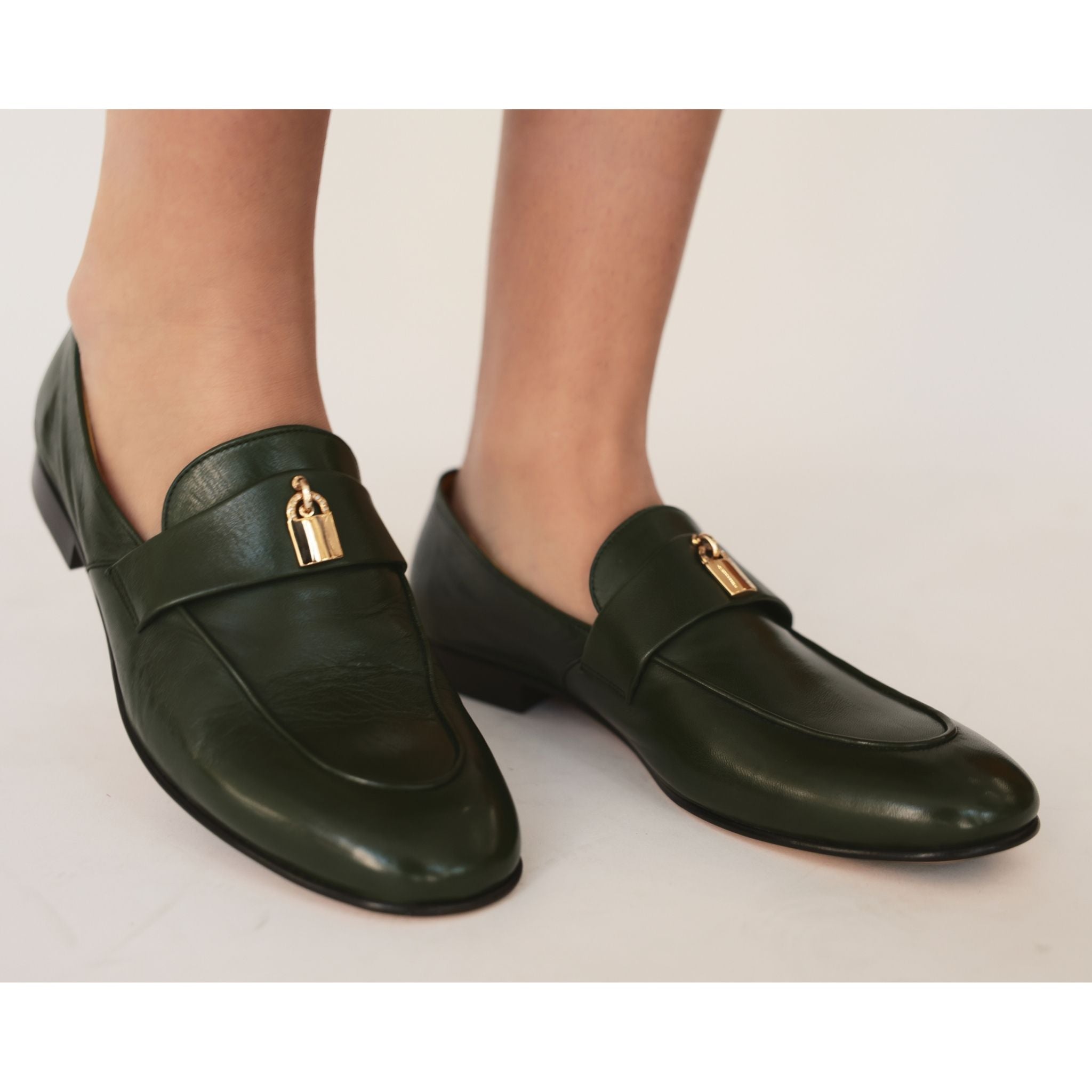 Teal Leather Lock Flat Loafer
