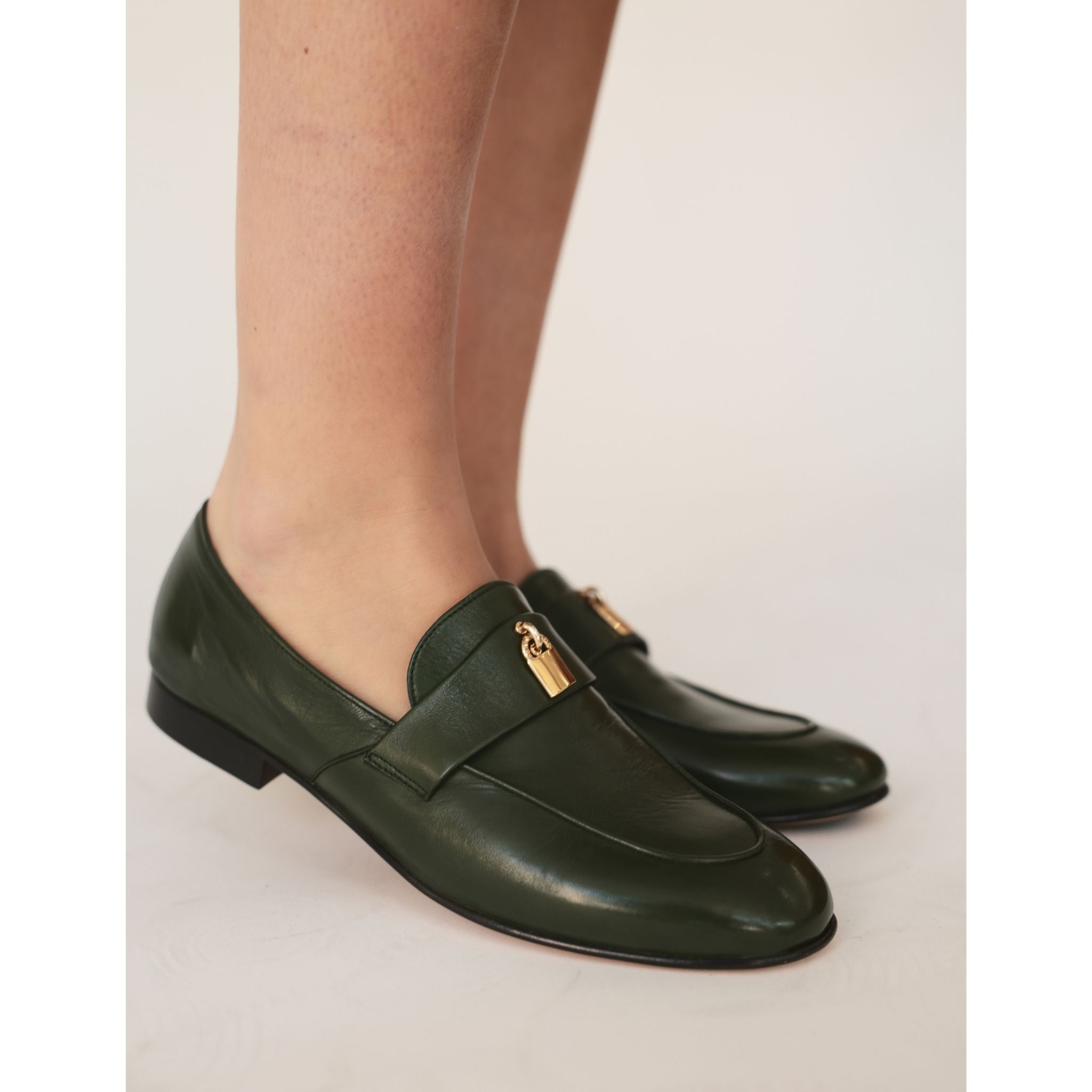 White Leather Lock Flat Loafer