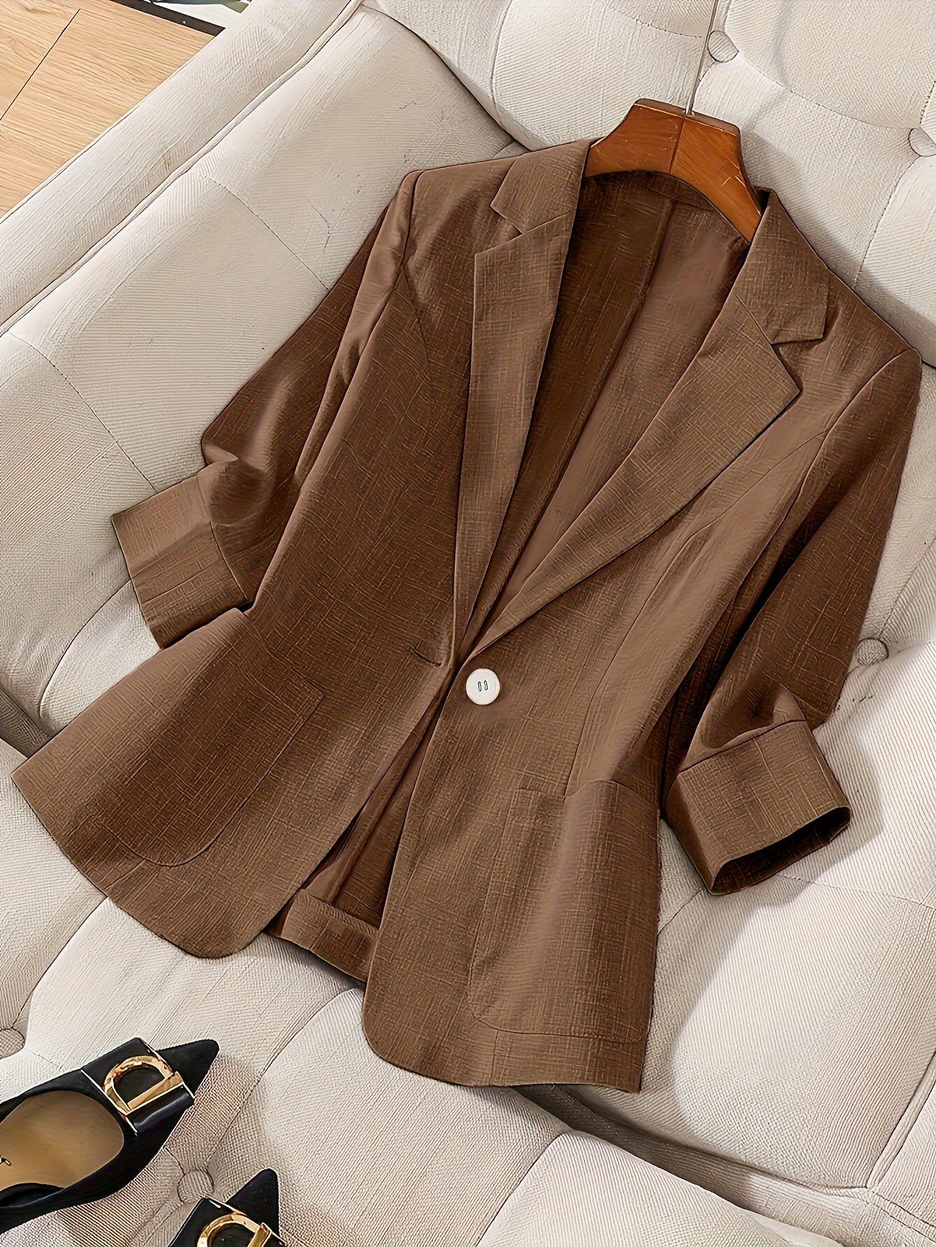 Women's Three-Quarter Sleeve Single-Button Casual Blazer