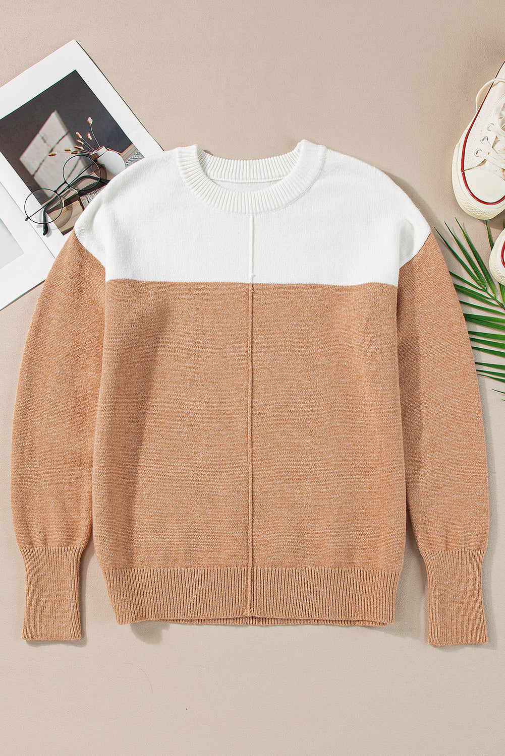 Isabella Colorblock Ribbed Trim Sweater