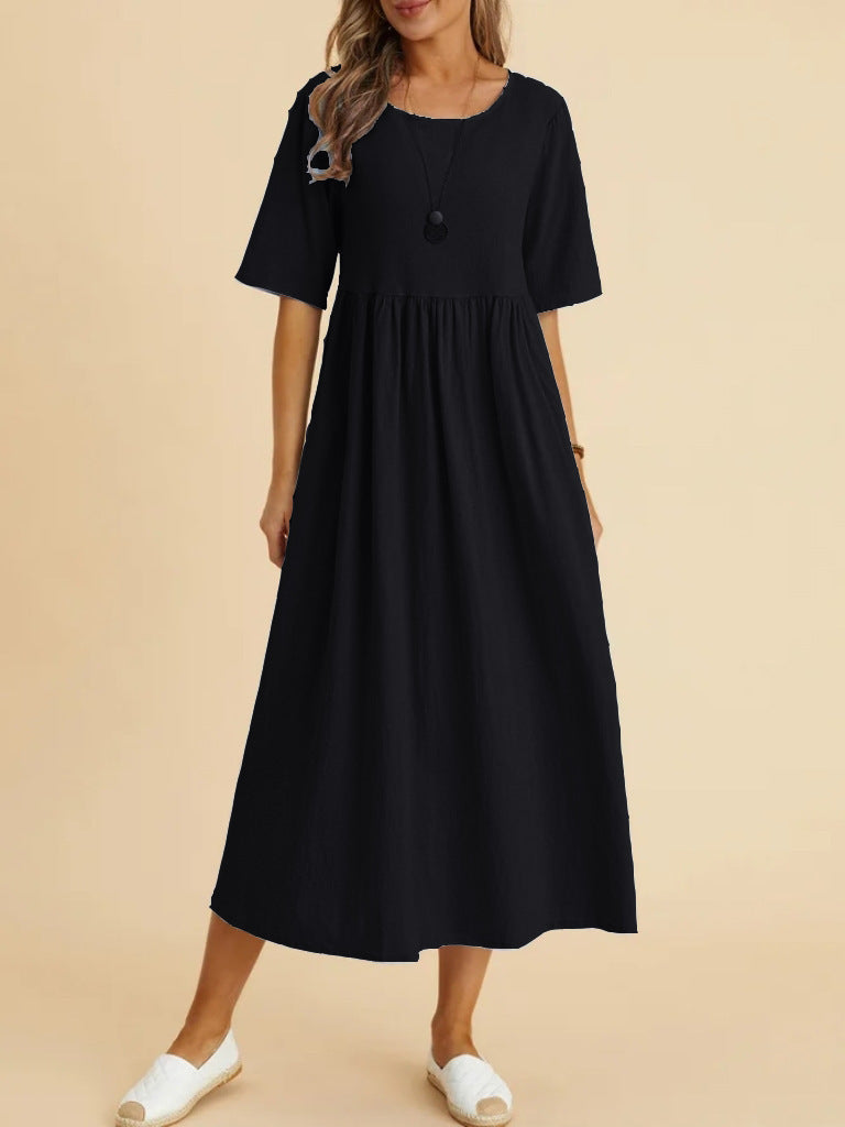 Plus Size Midi Dress | Round Neck Pocket Dress